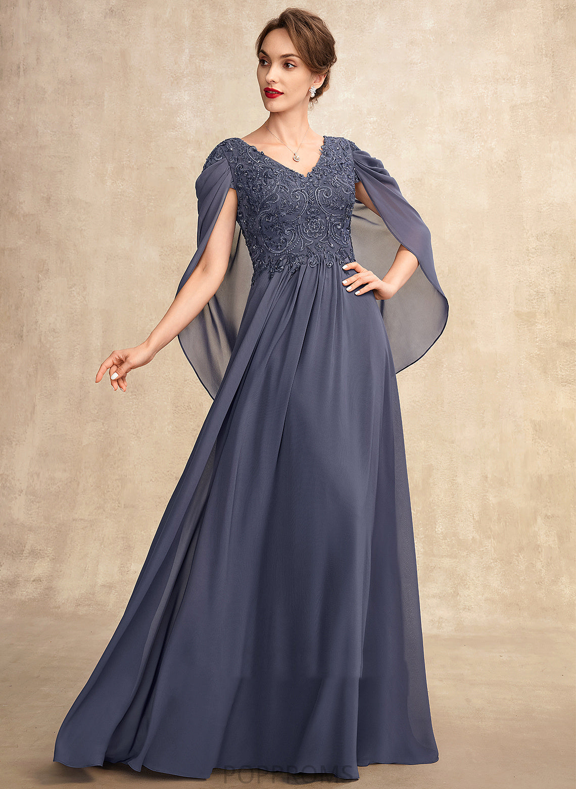 Chiffon Lace Mother Sequins Bride Mother of the Bride Dresses Kelly the Dress Floor-Length of With Beading A-Line V-neck