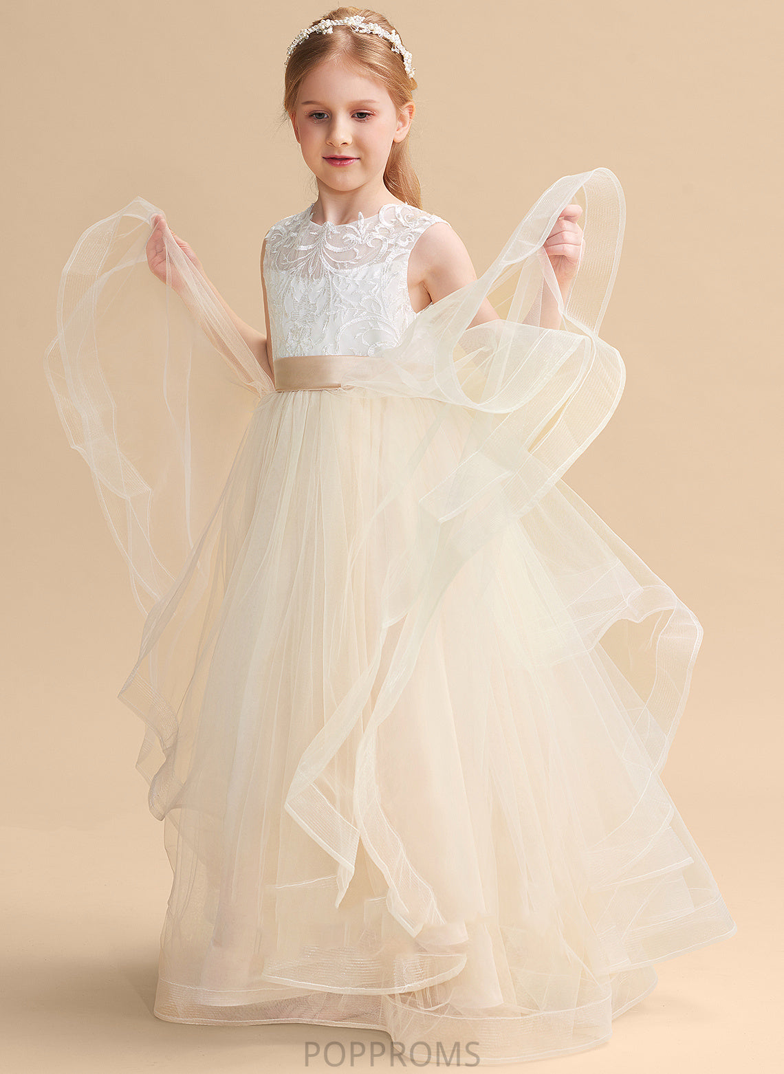 Floor-length Tulle/Lace Flower Girl Dresses Neck - Scoop Flower Ball-Gown/Princess Isabela Sleeveless Dress Girl