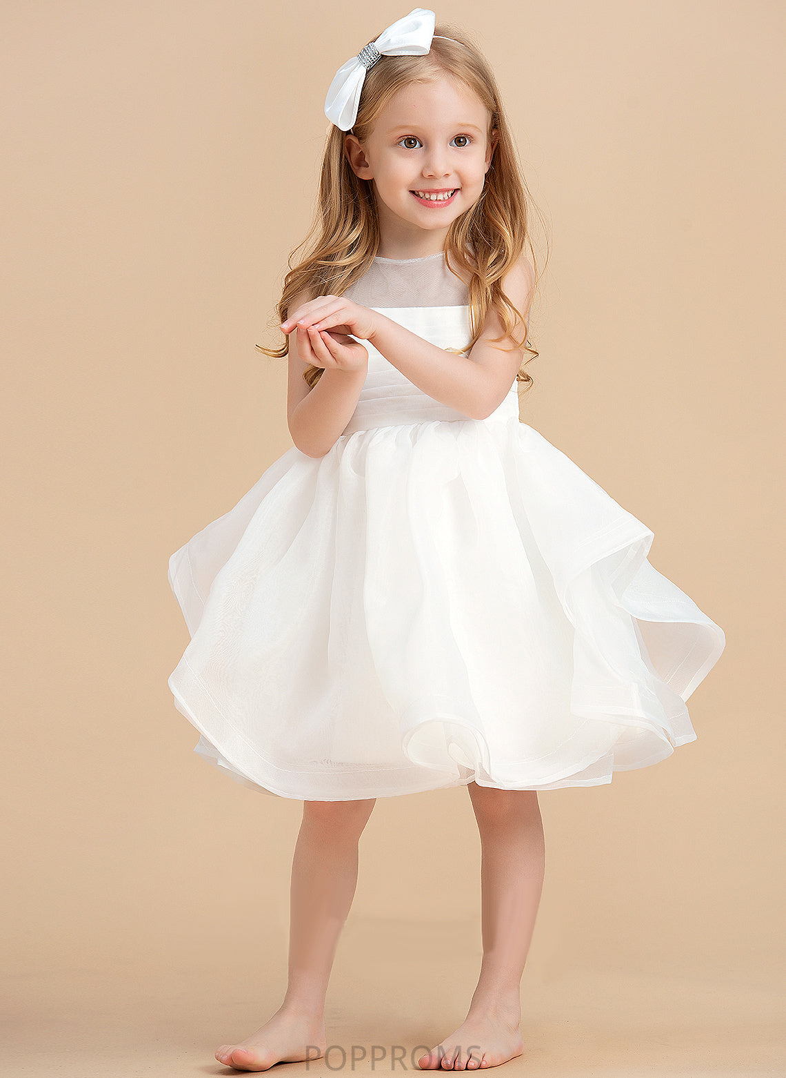 Flower Girl Dresses Ball-Gown/Princess V Knee-length Back Kyleigh Neck With Sleeveless Dress Organza Girl - Scoop Flower