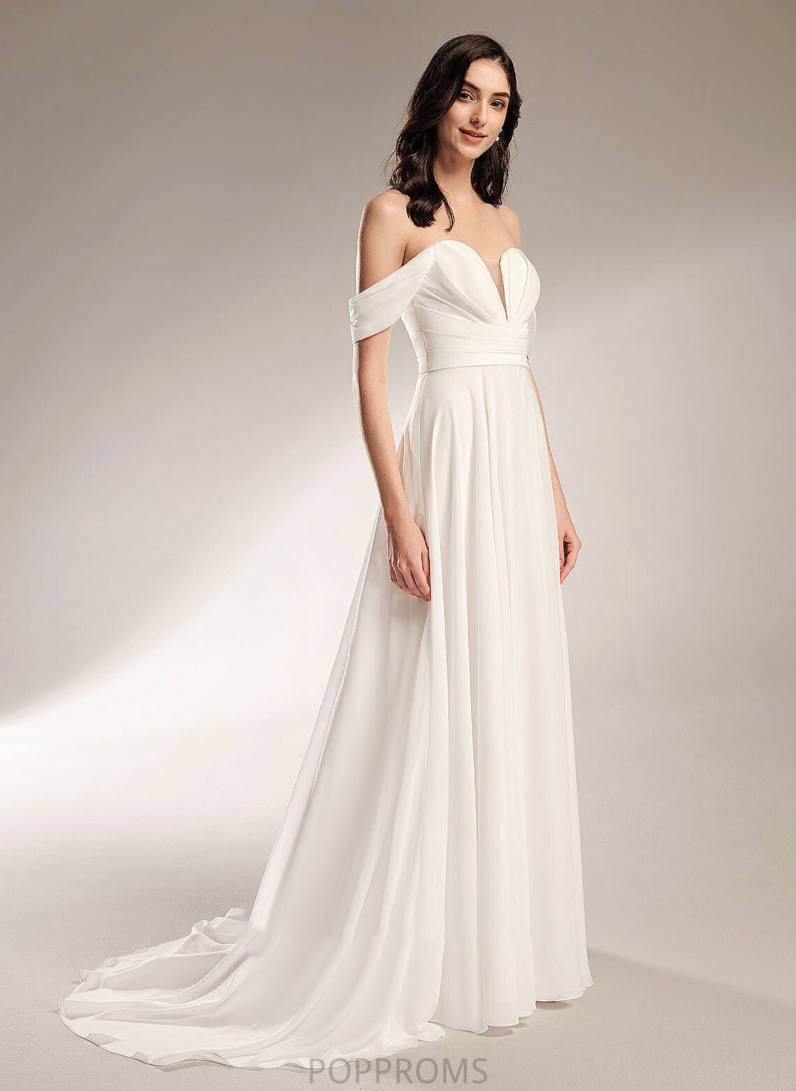 With Wedding Lilah Court Dress Train Off-the-Shoulder Wedding Dresses Pleated A-Line