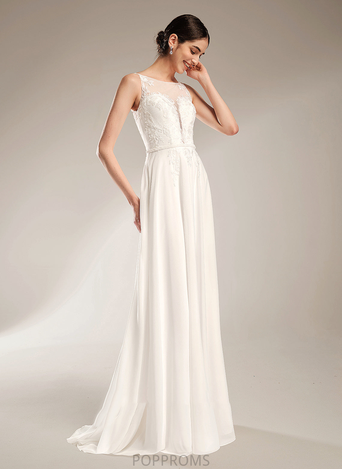 A-Line Wedding Sweep Dress Illusion Amelie Sequins Wedding Dresses Train With Lace