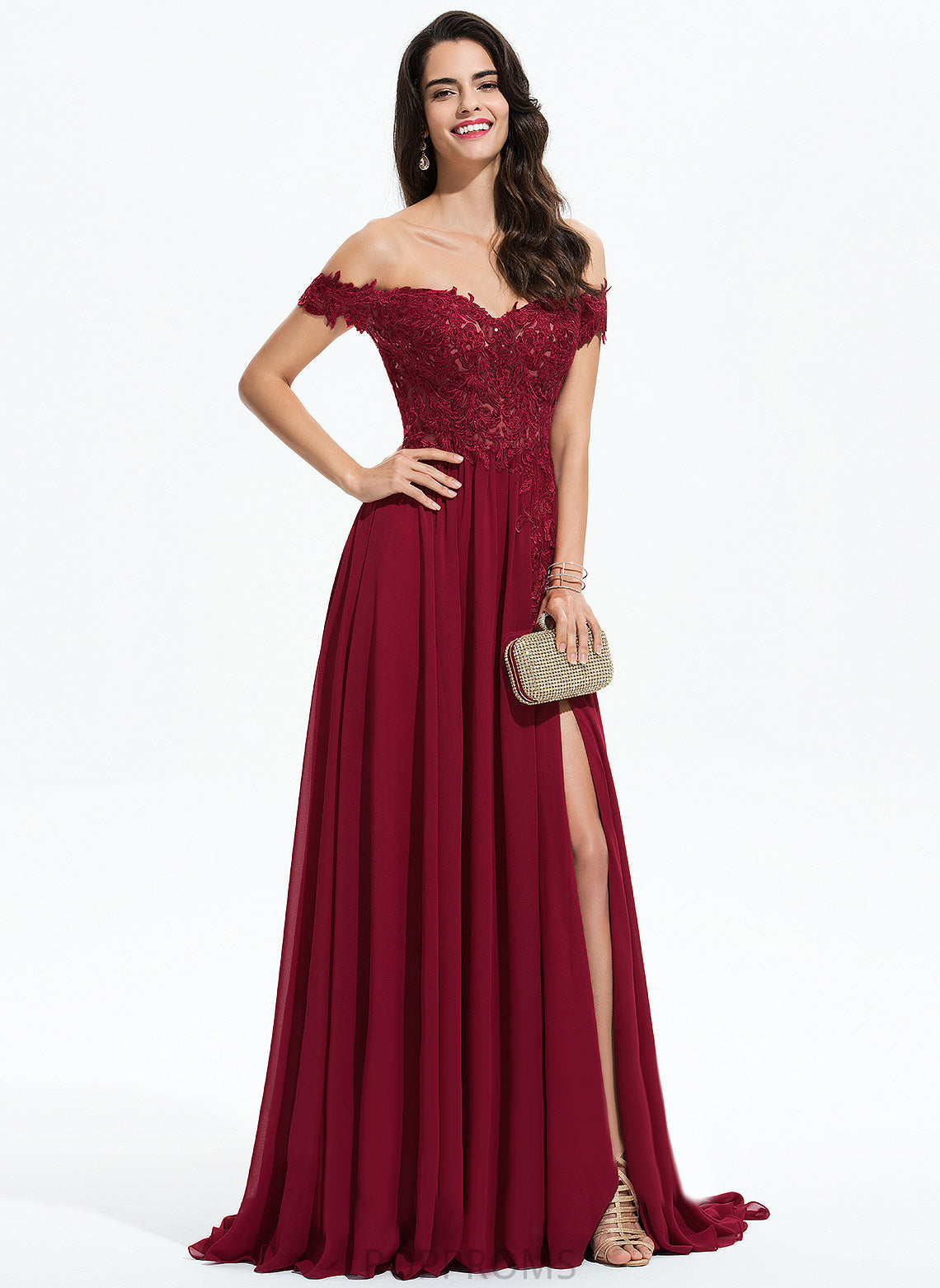 Off-the-Shoulder Sweep With Train Chiffon Prom Dresses A-Line Dixie Sequins