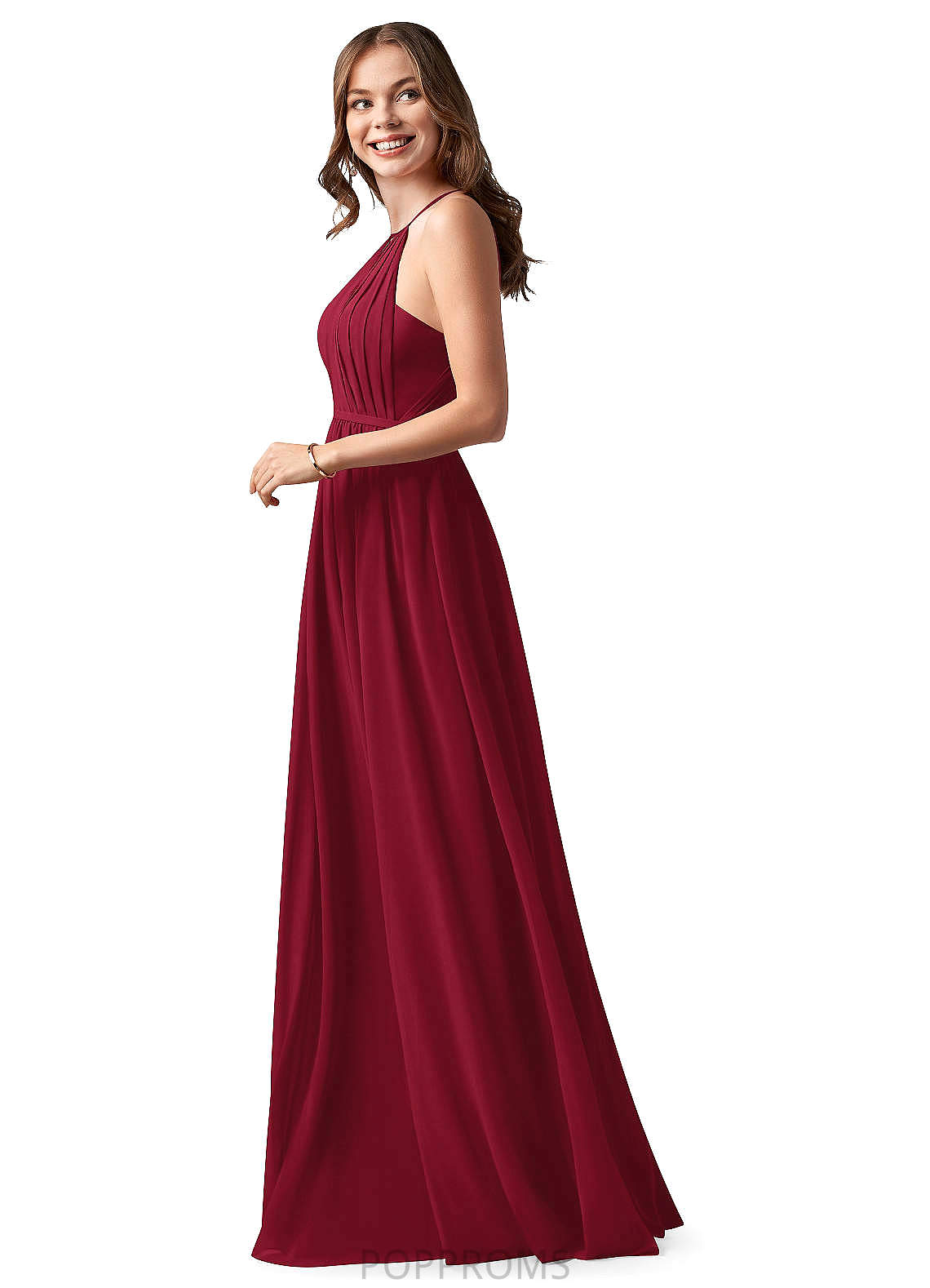 Val Sleeveless Natural Waist A-Line/Princess Floor Length Scoop Bridesmaid Dresses