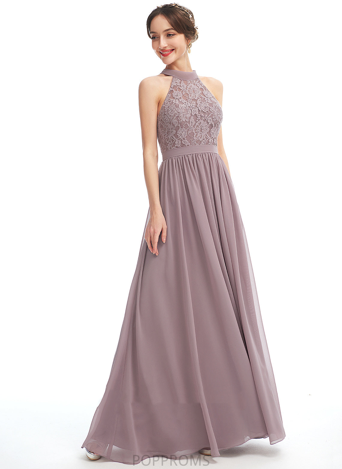 Length Embellishment Neckline Silhouette Floor-Length A-Line SplitFront Fabric Halter Jayda Natural Waist Floor Length Bridesmaid Dresses