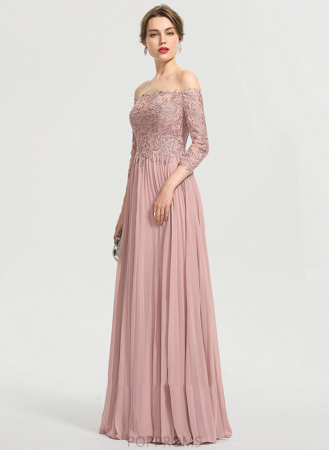 With Chiffon Floor-Length Sequins Pleated Gemma Prom Dresses Off-the-Shoulder Ball-Gown/Princess