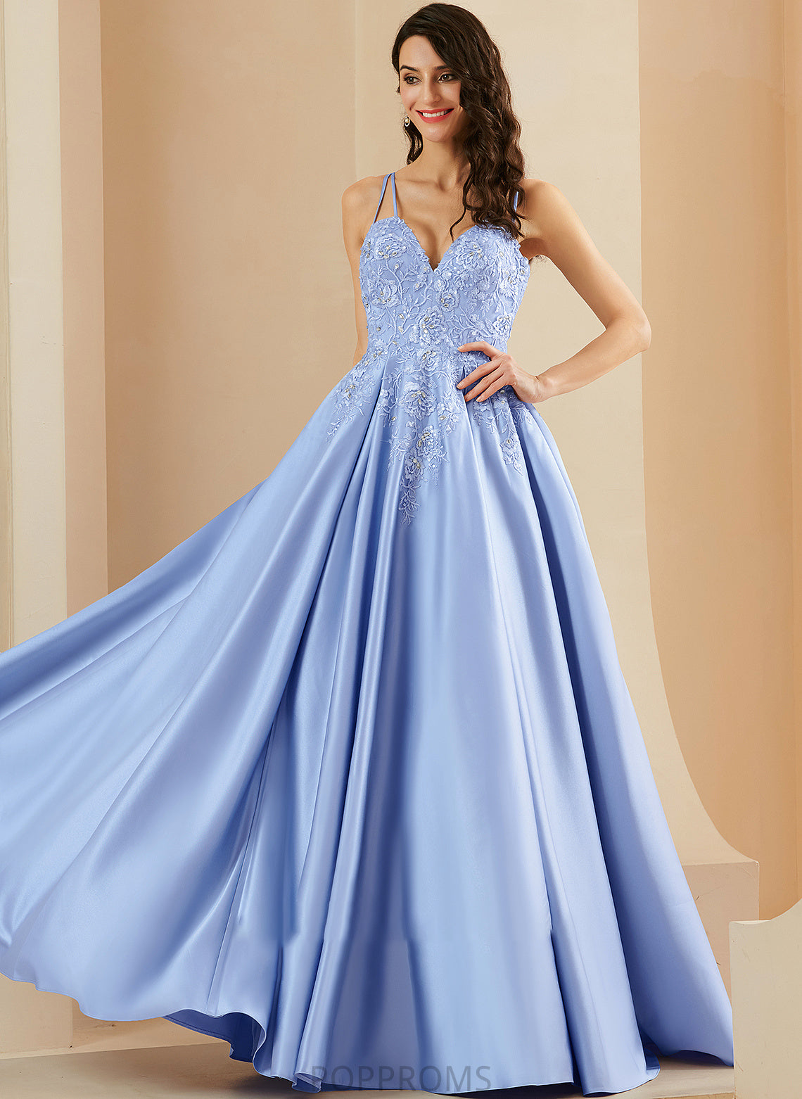 With Prom Dresses Jaidyn Sequins V-neck Ball-Gown/Princess Satin Floor-Length Beading