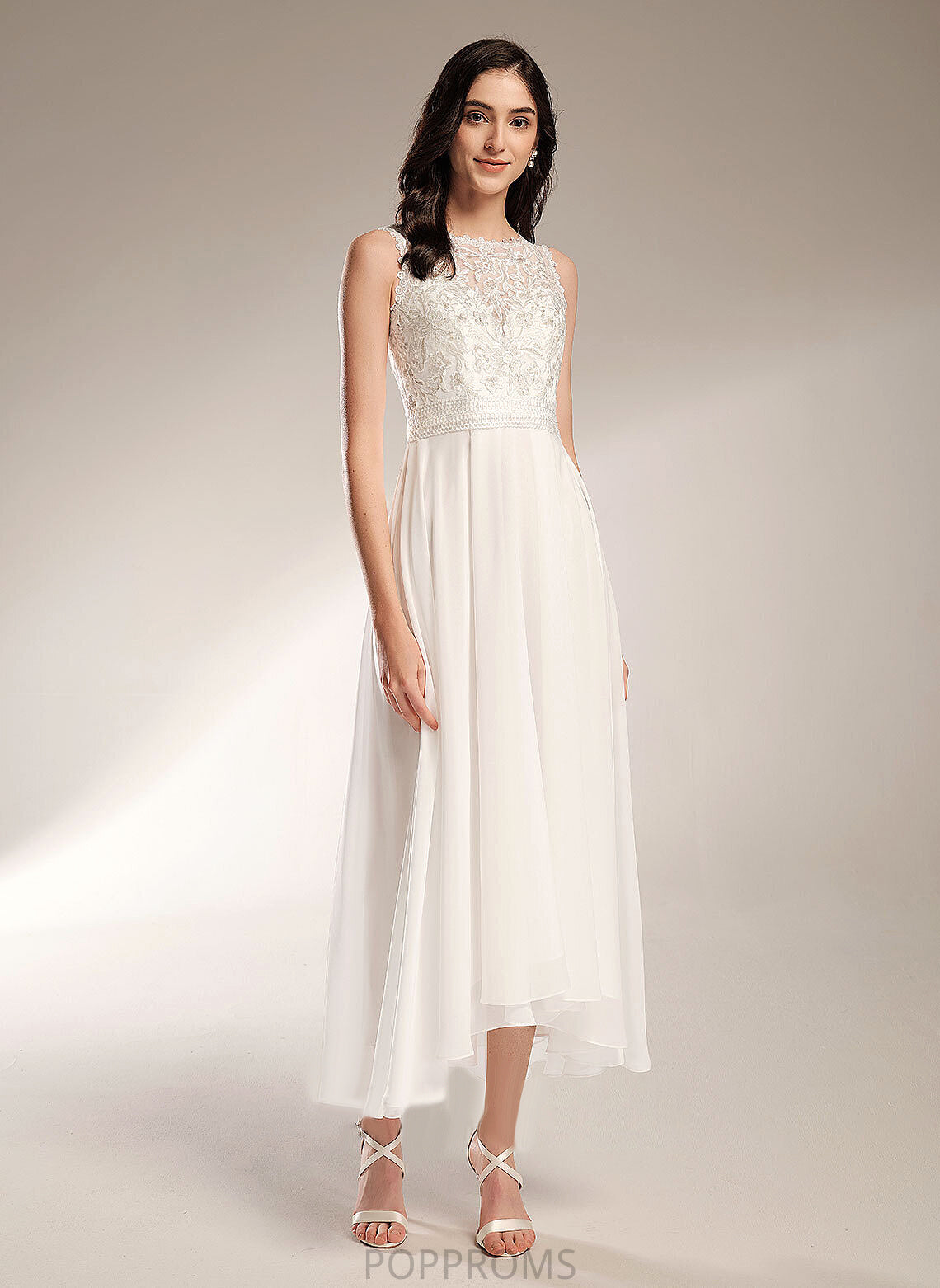 A-Line Wedding Dresses Asymmetrical Scoop Wedding Natalie Dress Chiffon Lace