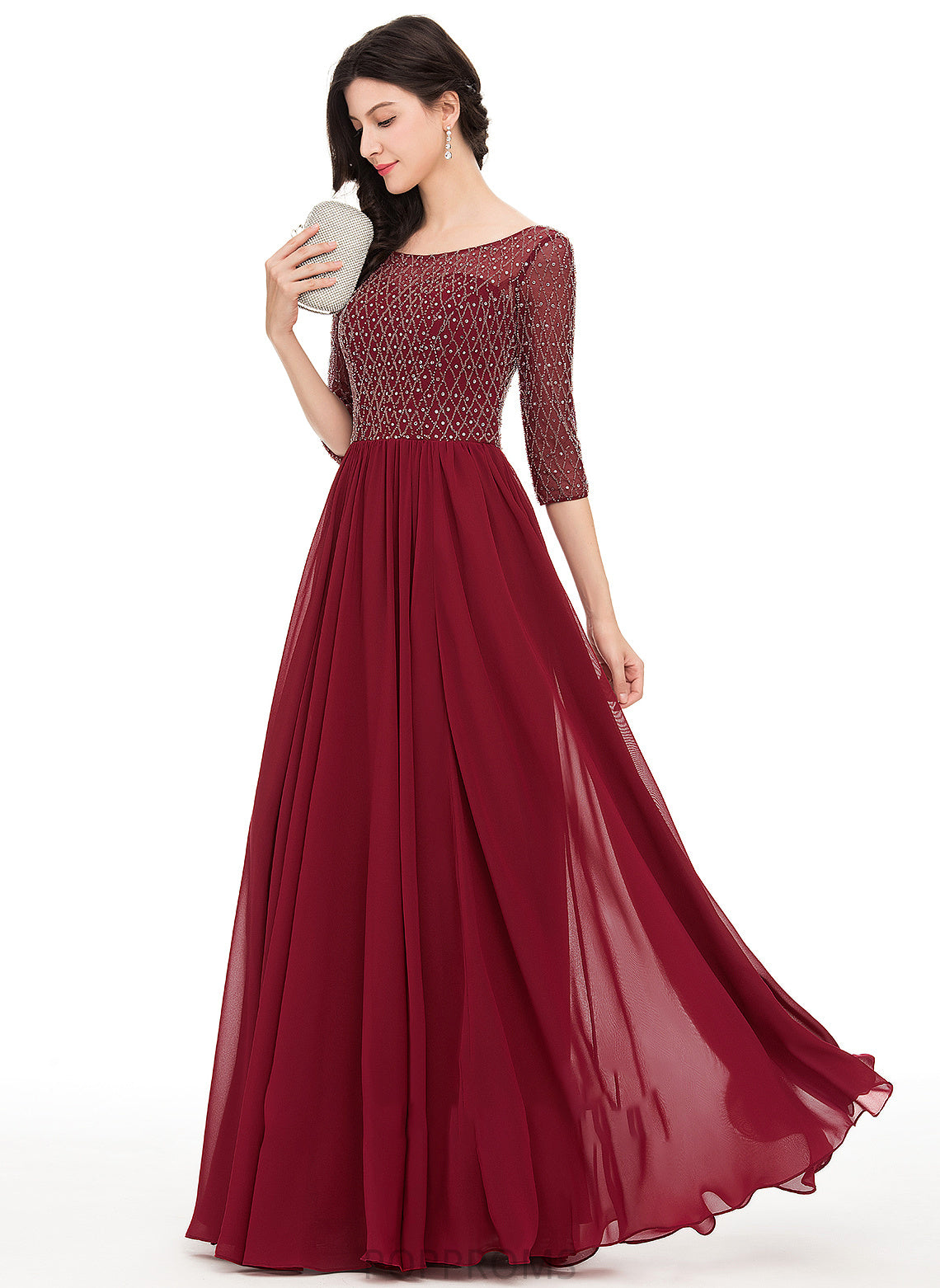 Scoop A-Line Floor-Length Beading Sequins With Neck Prom Dresses Chiffon Glenda