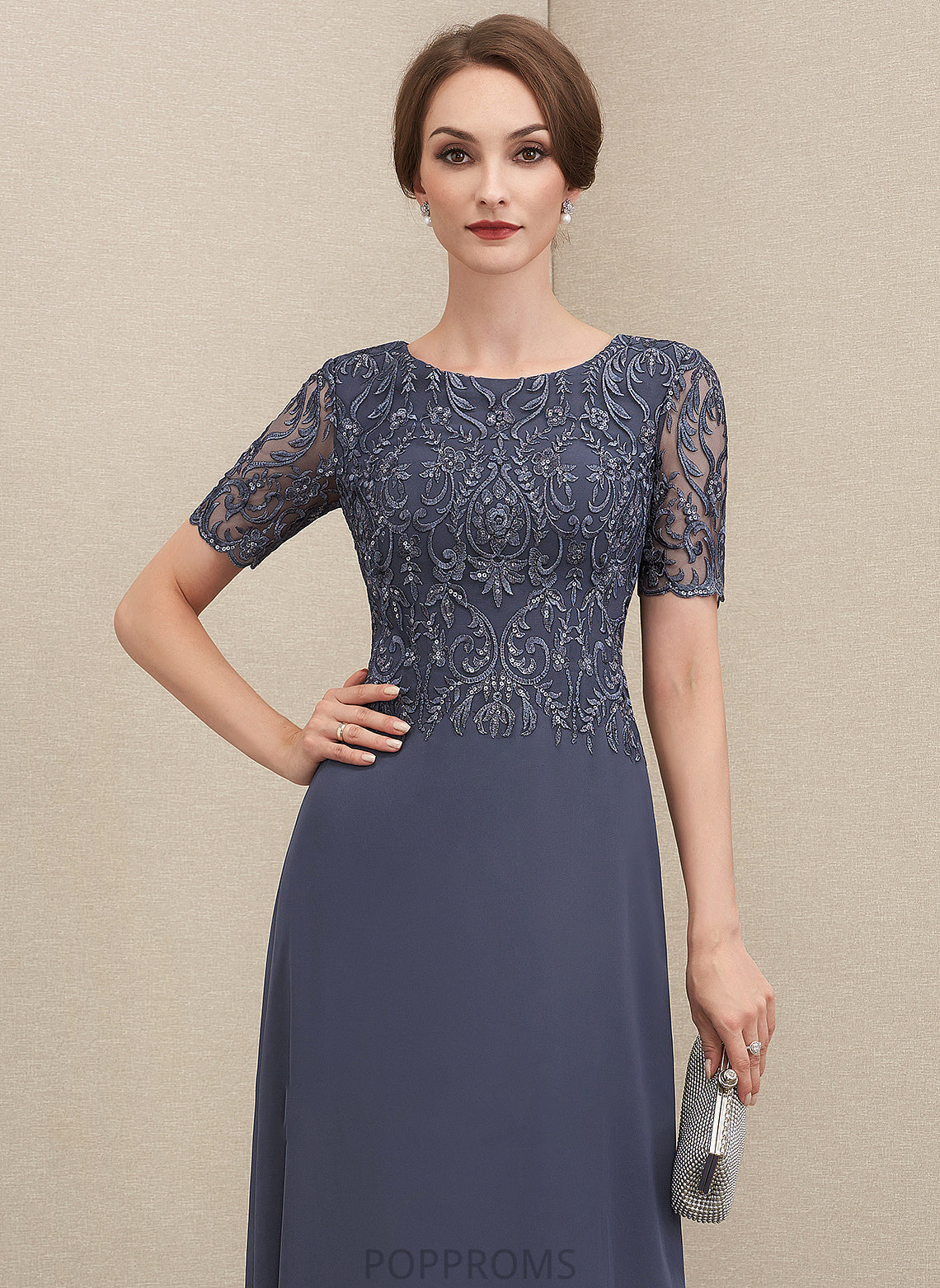 Mother Floor-Length the Lace Neck Dress Mother of the Bride Dresses Amaya Chiffon Scoop of A-Line Bride