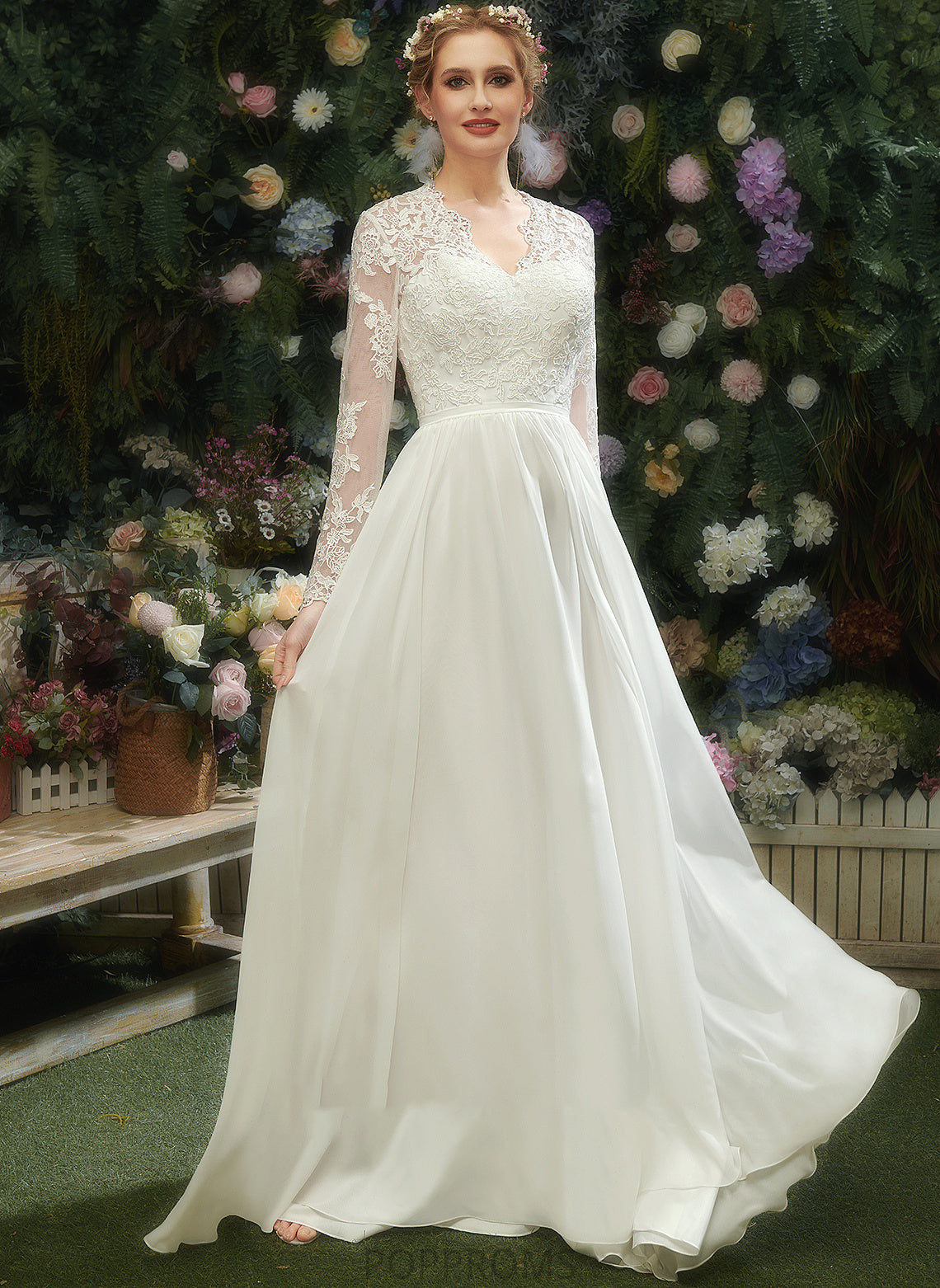 With Wedding Dresses V-neck Wedding Lace A-Line Floor-Length Dress Sophie