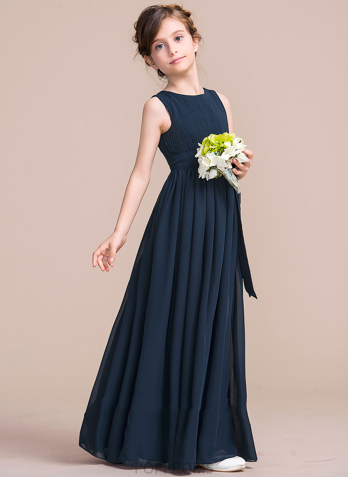 Scoop Empire Girl Flower Flower Girl Dresses Floor-length Chiffon Joslyn - Bow(s) Neck Dress Sleeveless With