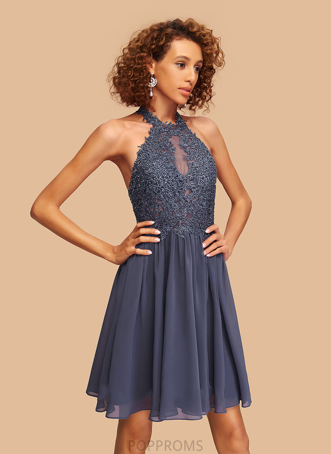 Dress Marlee Short/Mini Homecoming Dresses Lace Homecoming Chiffon Beading Halter With A-Line