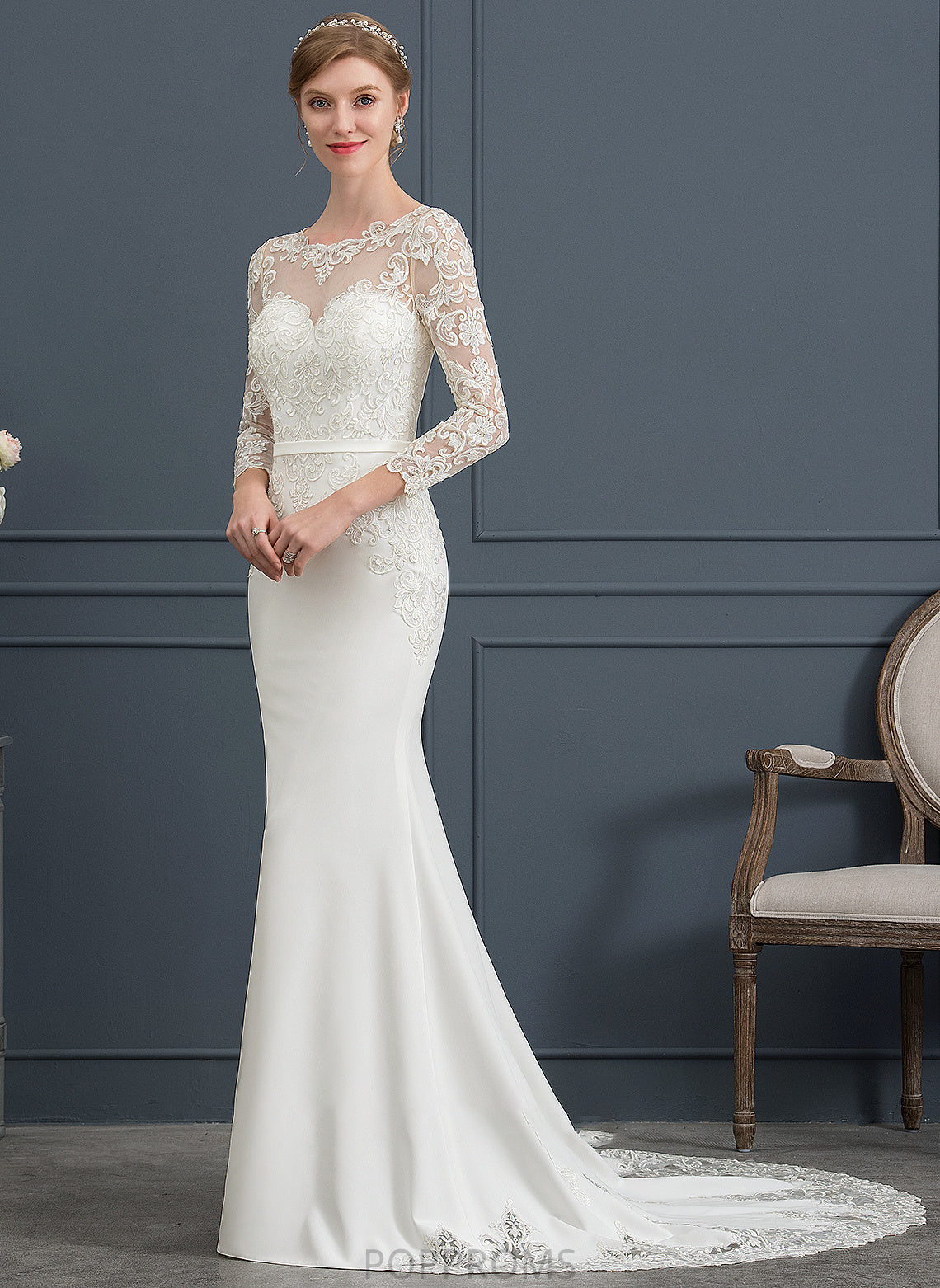 Train Illusion Wedding Dresses With Jaylene Chapel Stretch Crepe Wedding Dress Trumpet/Mermaid Lace