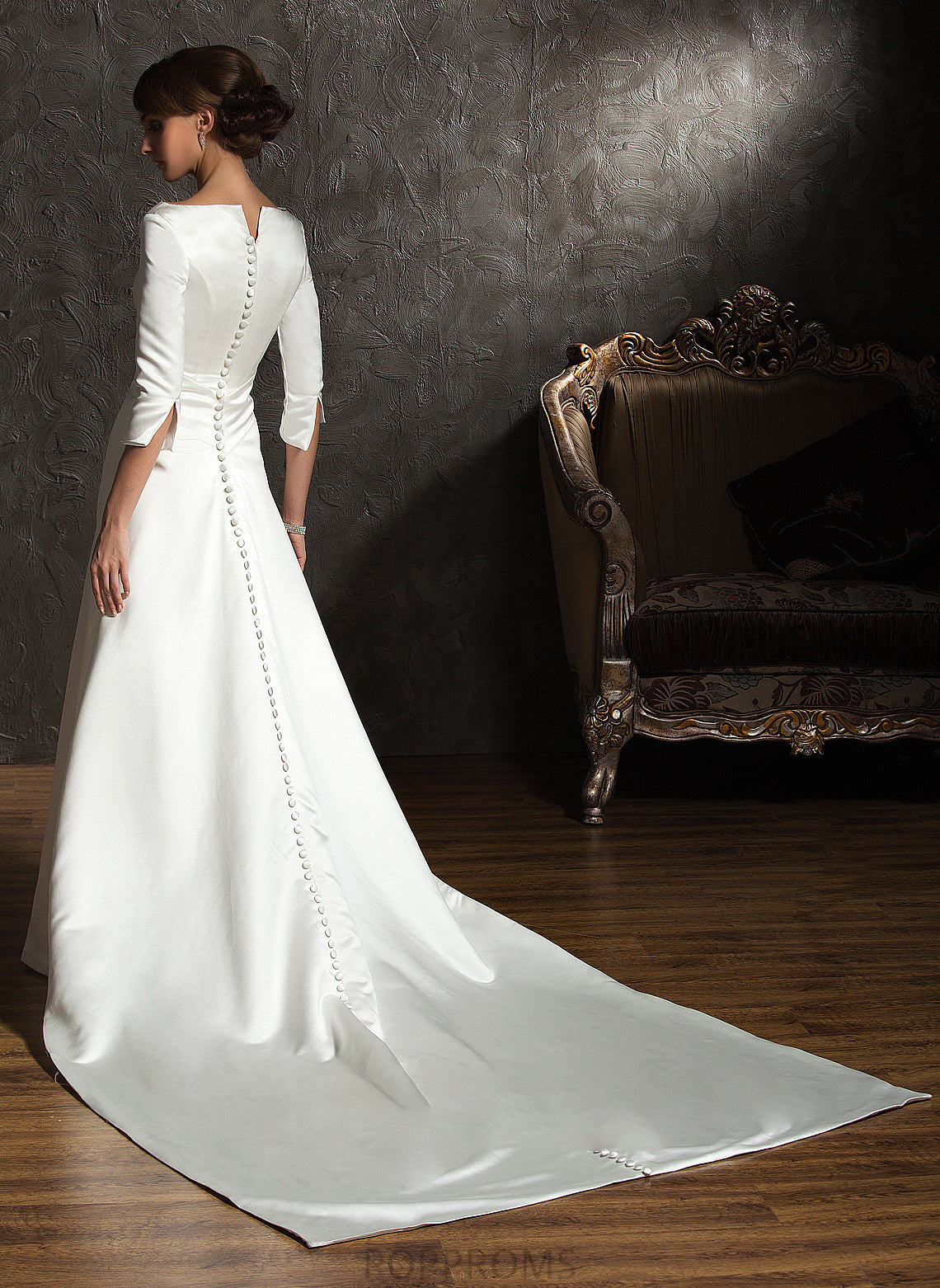 Wedding Wedding Dresses Train Watteau Satin A-Line Philippa Dress