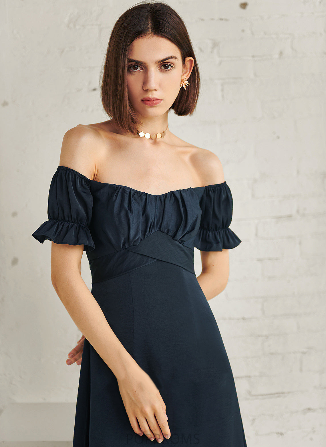 Cocktail Dresses Blends Cocktail Tea-Length Dress Off-the-Shoulder Ansley A-Line Cotton