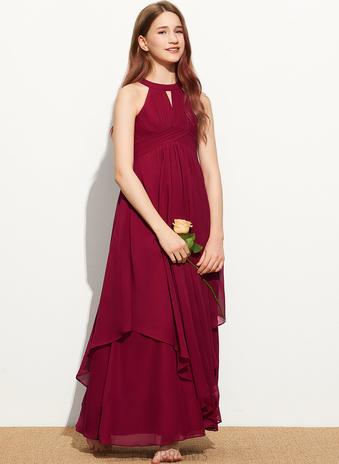 With Junior Bridesmaid Dresses Tia Scoop Chiffon Ruffle Neck A-Line Floor-Length