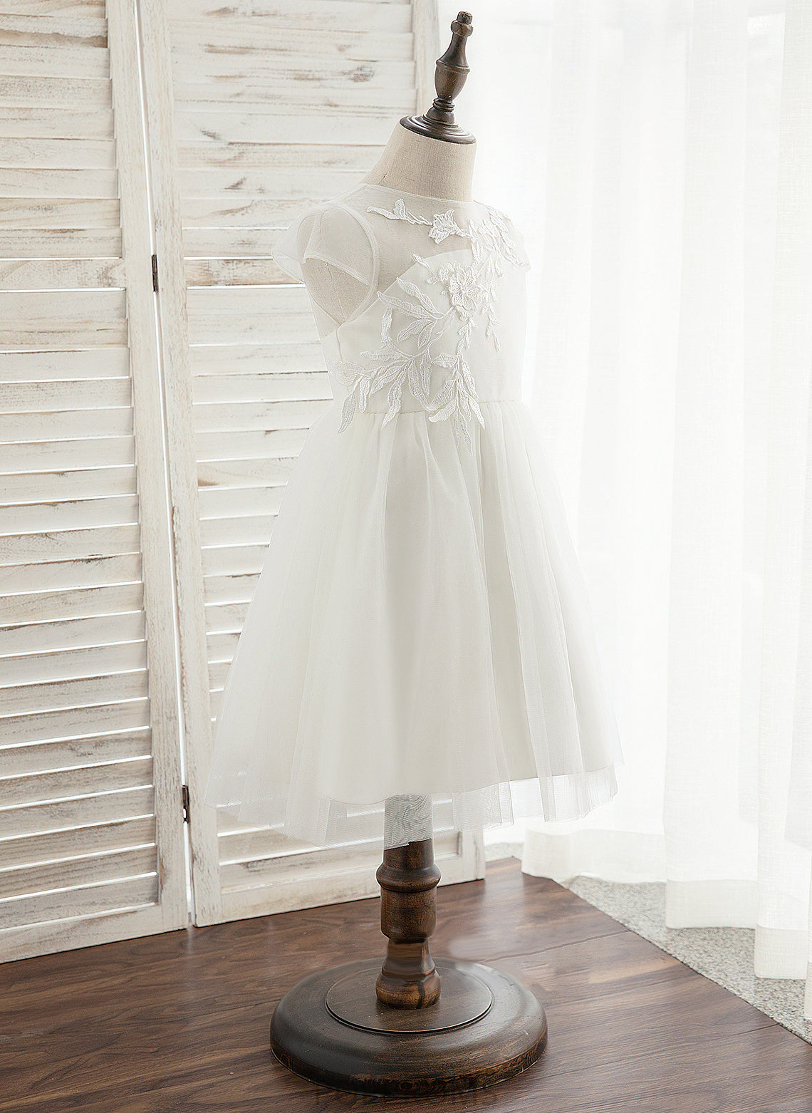 Tulle/Lace Girl Scoop Sleeveless A-Line Dress Flower Girl Dresses - Knee-length Laney Flower Neck