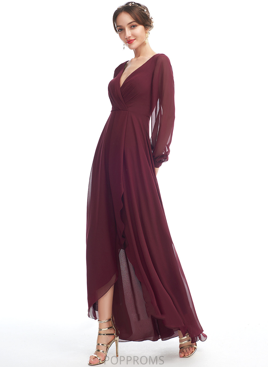 Ruffle Guadalupe Cocktail V-neck Dress Asymmetrical With Cocktail Dresses A-Line Chiffon