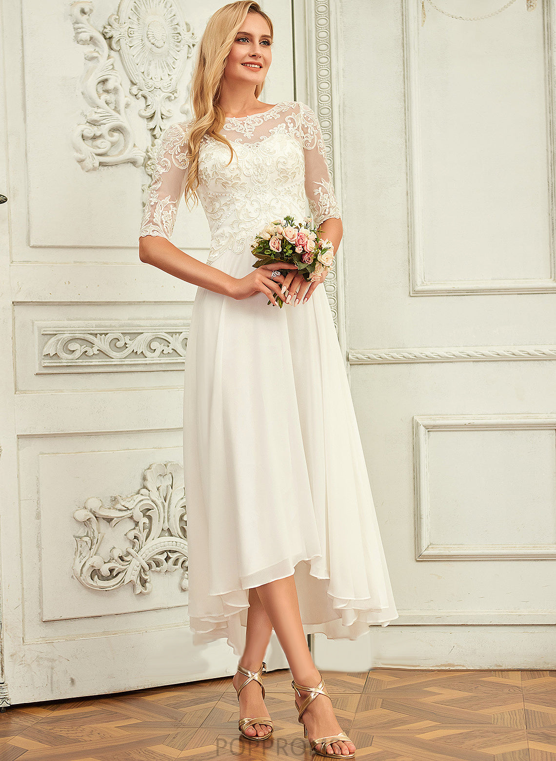 Dress Nydia Lace A-Line Wedding Scoop Wedding Dresses With Asymmetrical Beading Chiffon Sequins