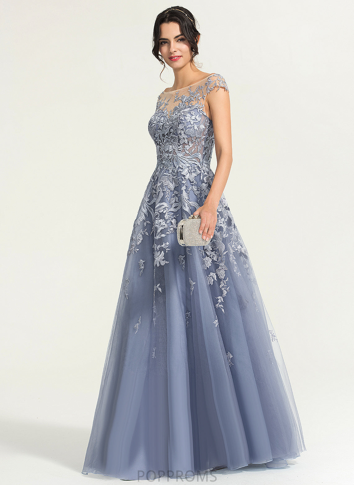 Lara Floor-Length Prom Dresses Tulle Ball-Gown/Princess Lace Scoop