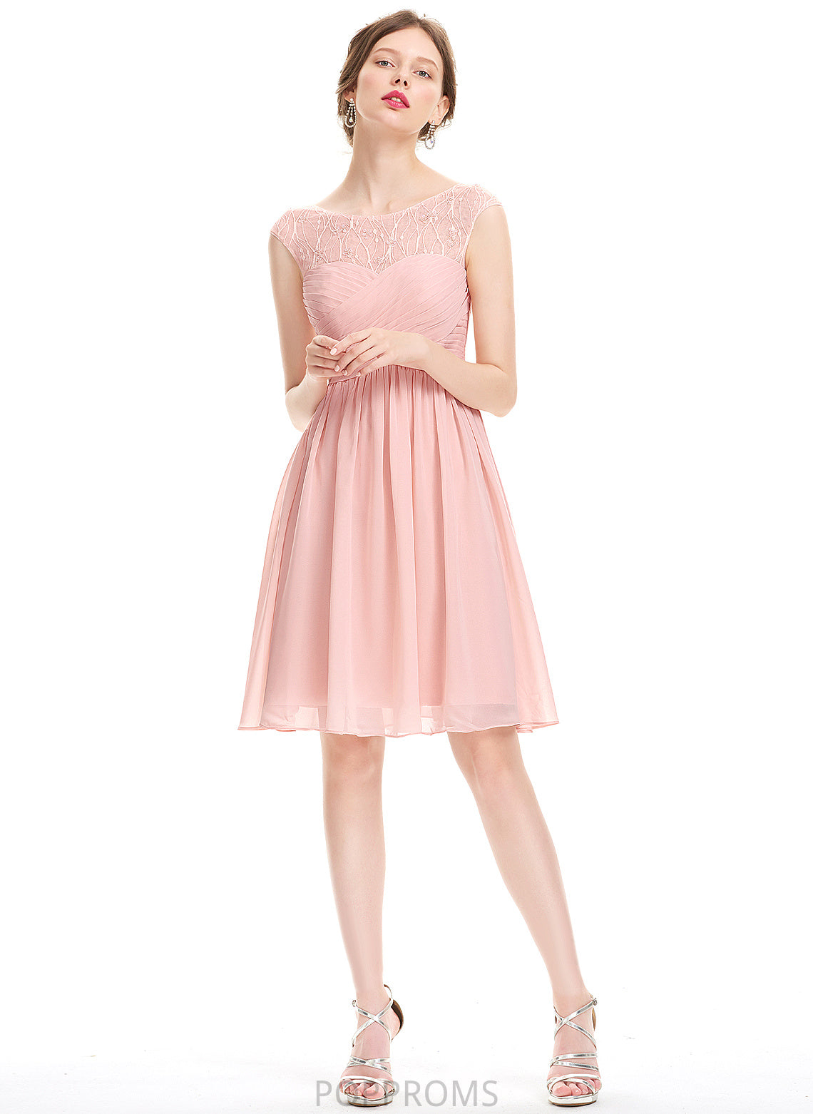 Dress Chiffon Knee-Length A-Line Karla Homecoming Dresses Scoop Beading Neck Ruffle Homecoming Lace With