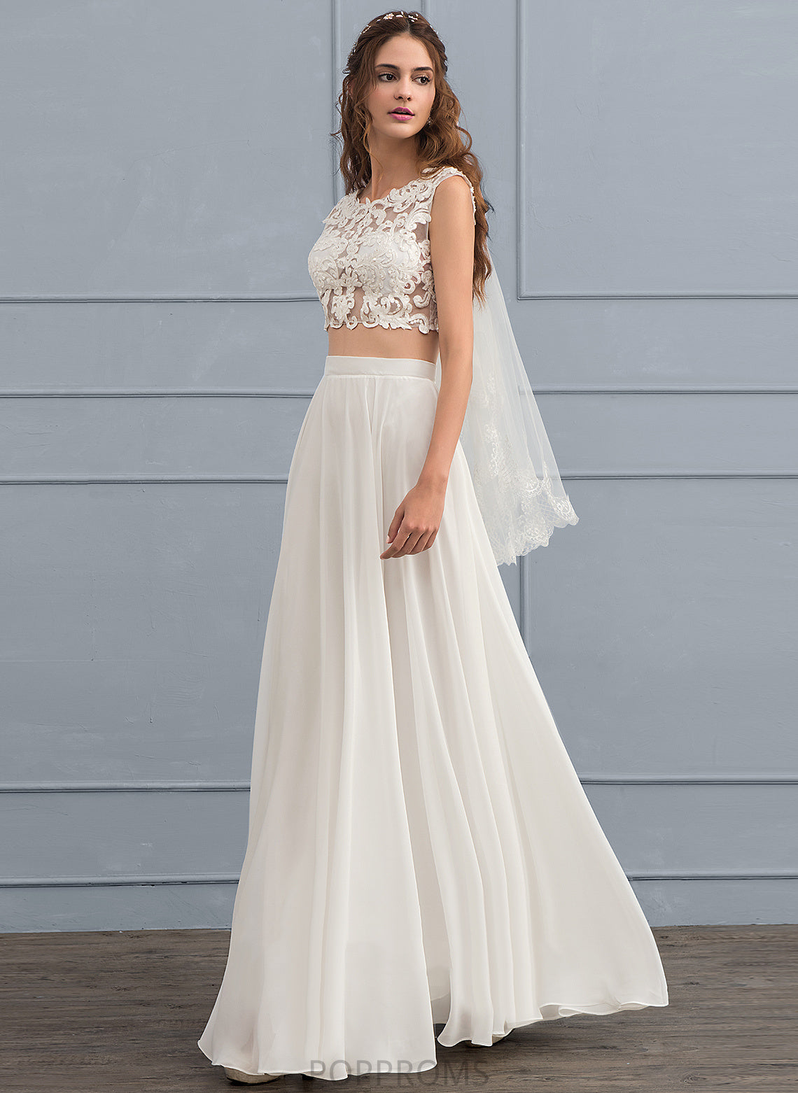 Neck Lace Beading A-Line Valerie Sequins With Floor-Length Wedding Dresses Wedding Scoop Dress Chiffon