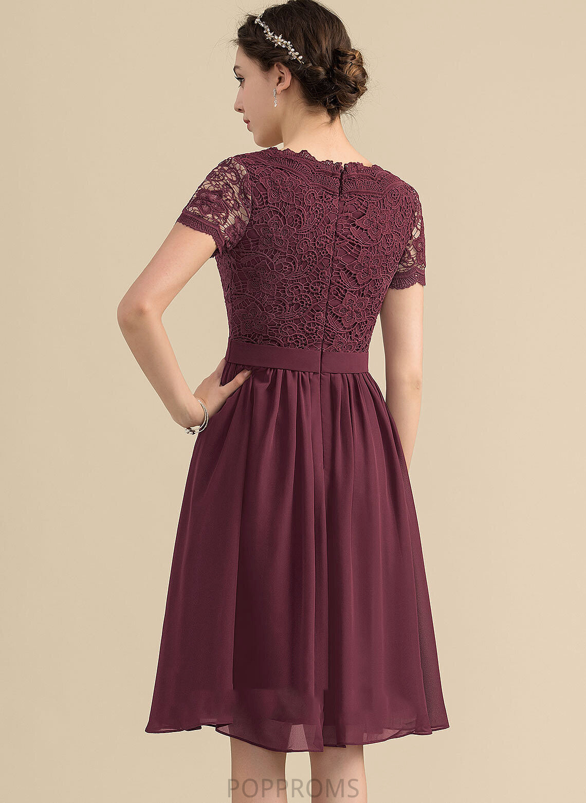 Homecoming Dresses Chiffon Lace A-Line Lace Dress With Homecoming Knee-Length V-neck Eliza