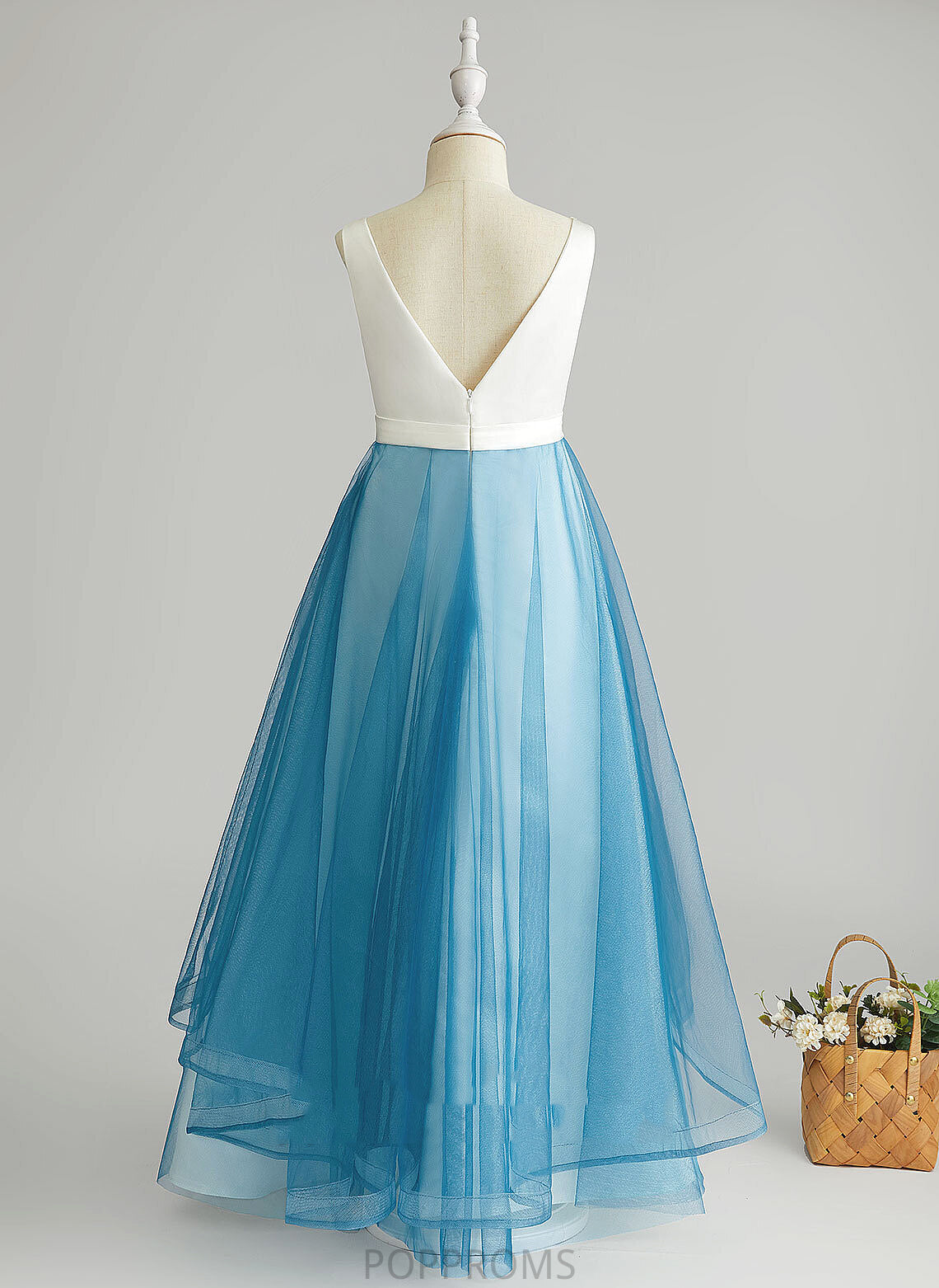 Dress Flower V-neck Flower Girl Dresses - Girl Tulle Melina Sleeveless Floor-length A-Line