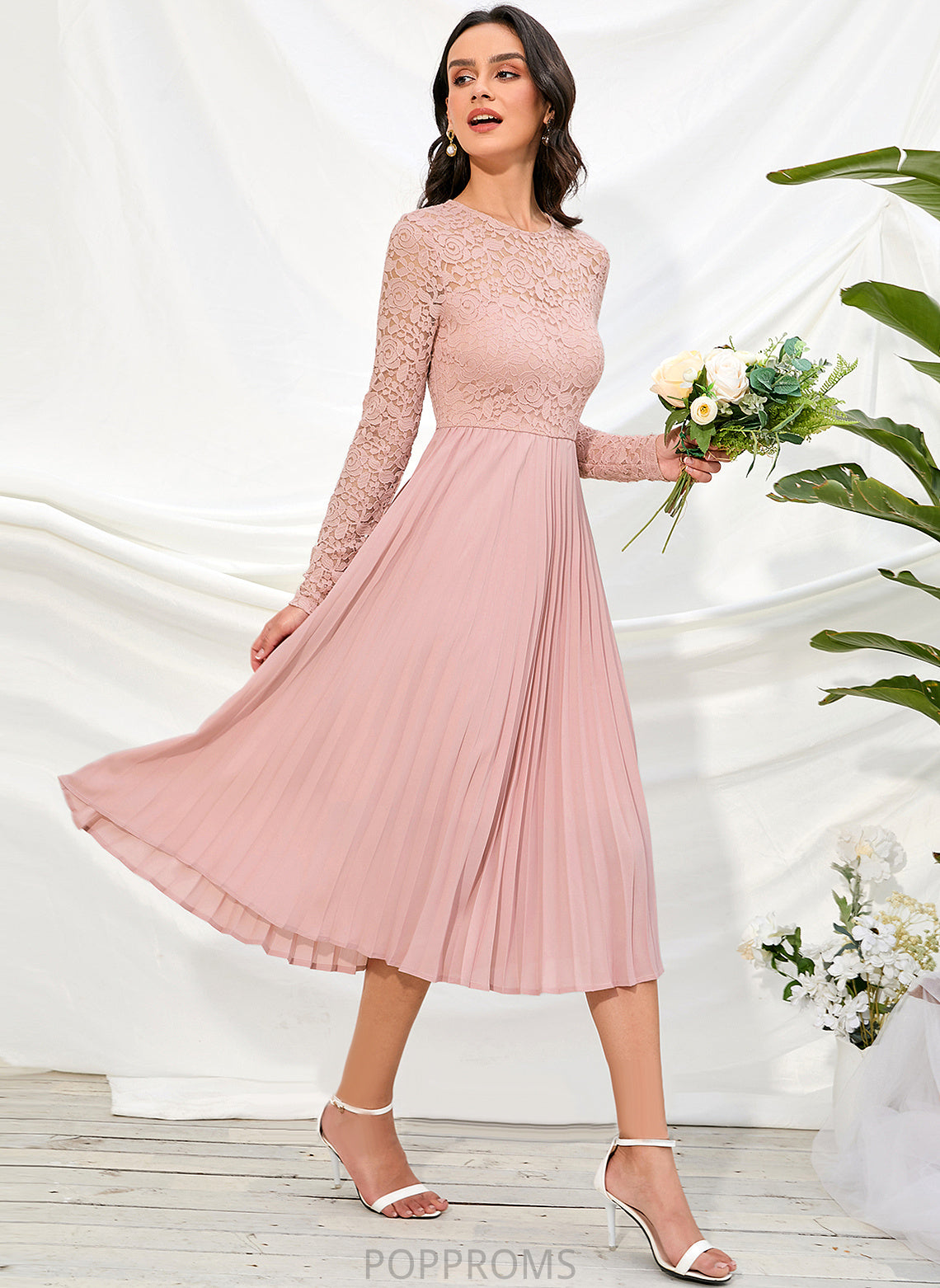 Fabric Sleeves Silhouette Straps A-Line Knee-Length Length Sleeve Rowan Floor Length Natural Waist A-Line/Princess Bridesmaid Dresses