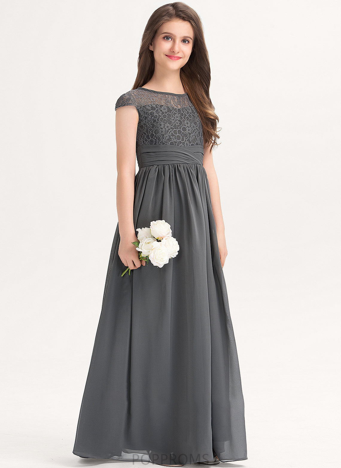 With Floor-Length Chiffon A-Line Pam Ruffle Lace Scoop Junior Bridesmaid Dresses Neck