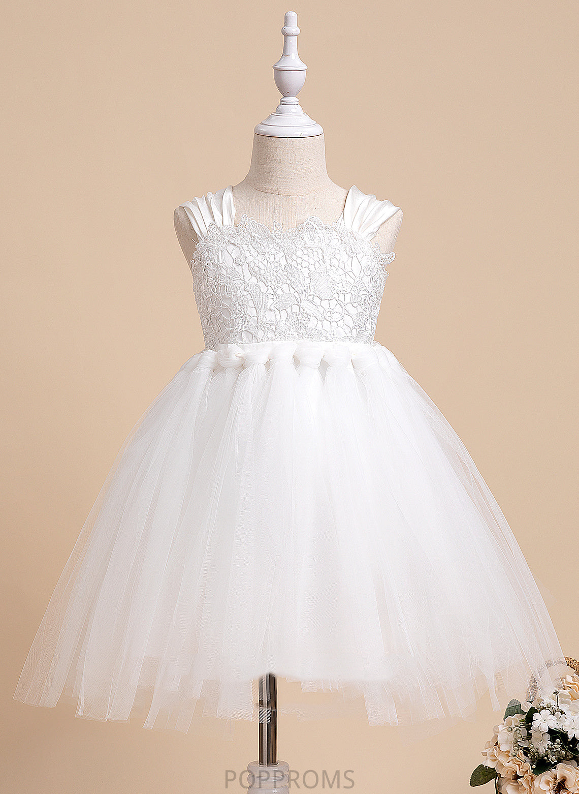 With Square Flower Dress Neckline Knee-length Viv Sleeveless - Ball-Gown/Princess Girl Flower Girl Dresses Bow(s) Tulle