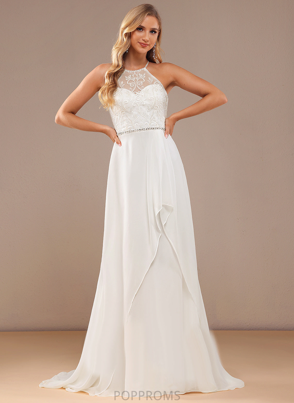 Train Sally Beading With Dress Lace Lace A-Line Neck Sequins Wedding Dresses Sweep Chiffon Wedding High