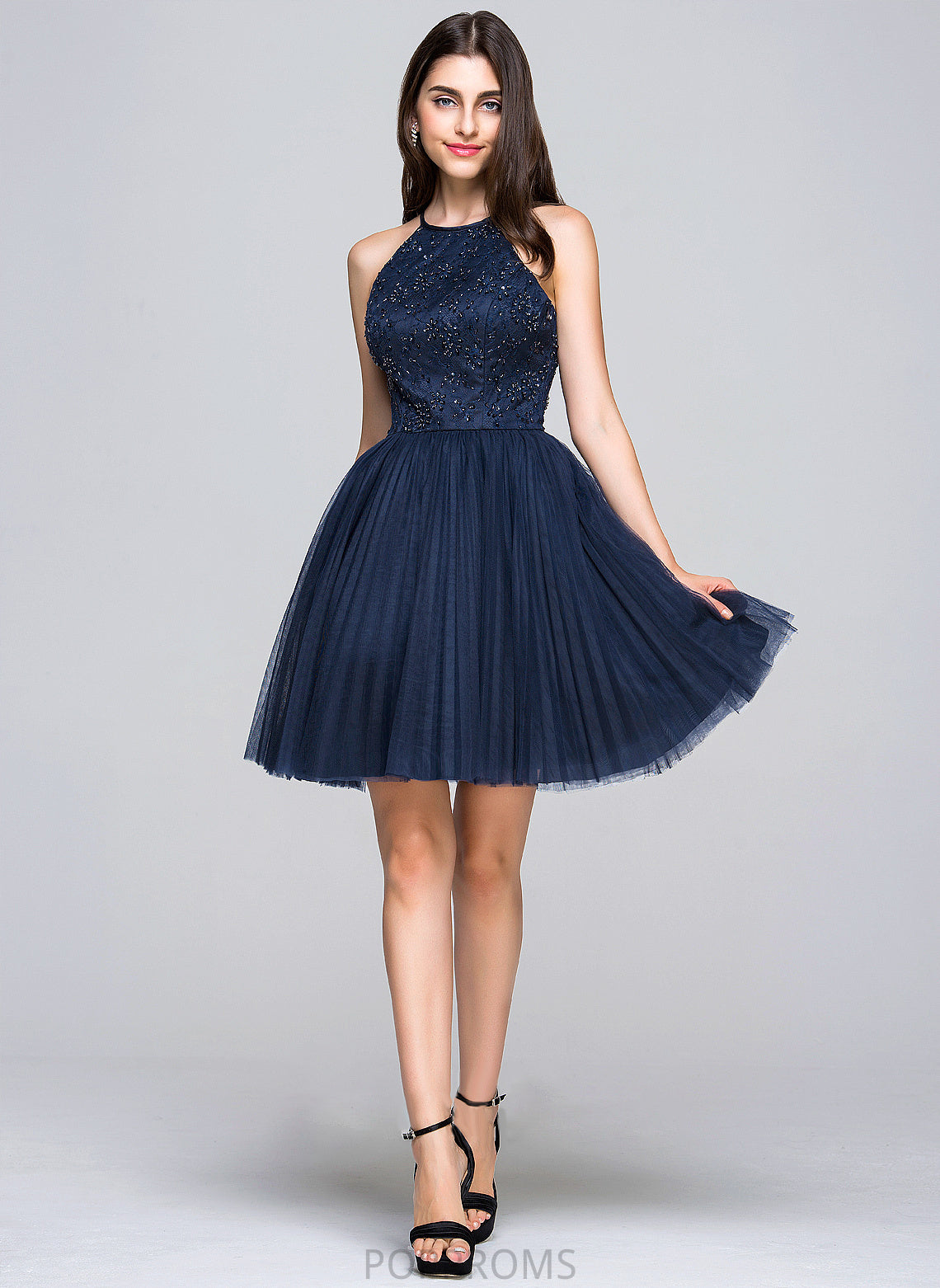 Pleated With Mavis Neck Bow(s) A-Line/Princess Prom Dresses Short/Mini Scoop Sequins Beading