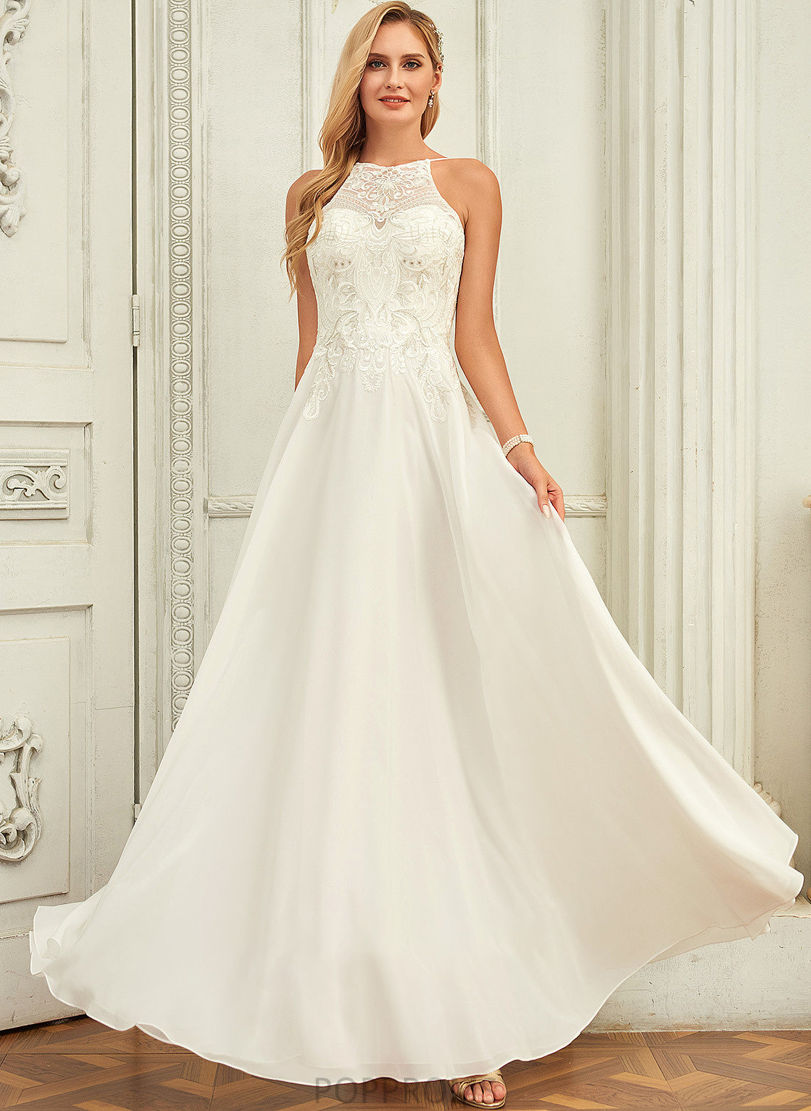 Maria Neck Dress Scoop Wedding Floor-Length Lace A-Line Chiffon Wedding Dresses