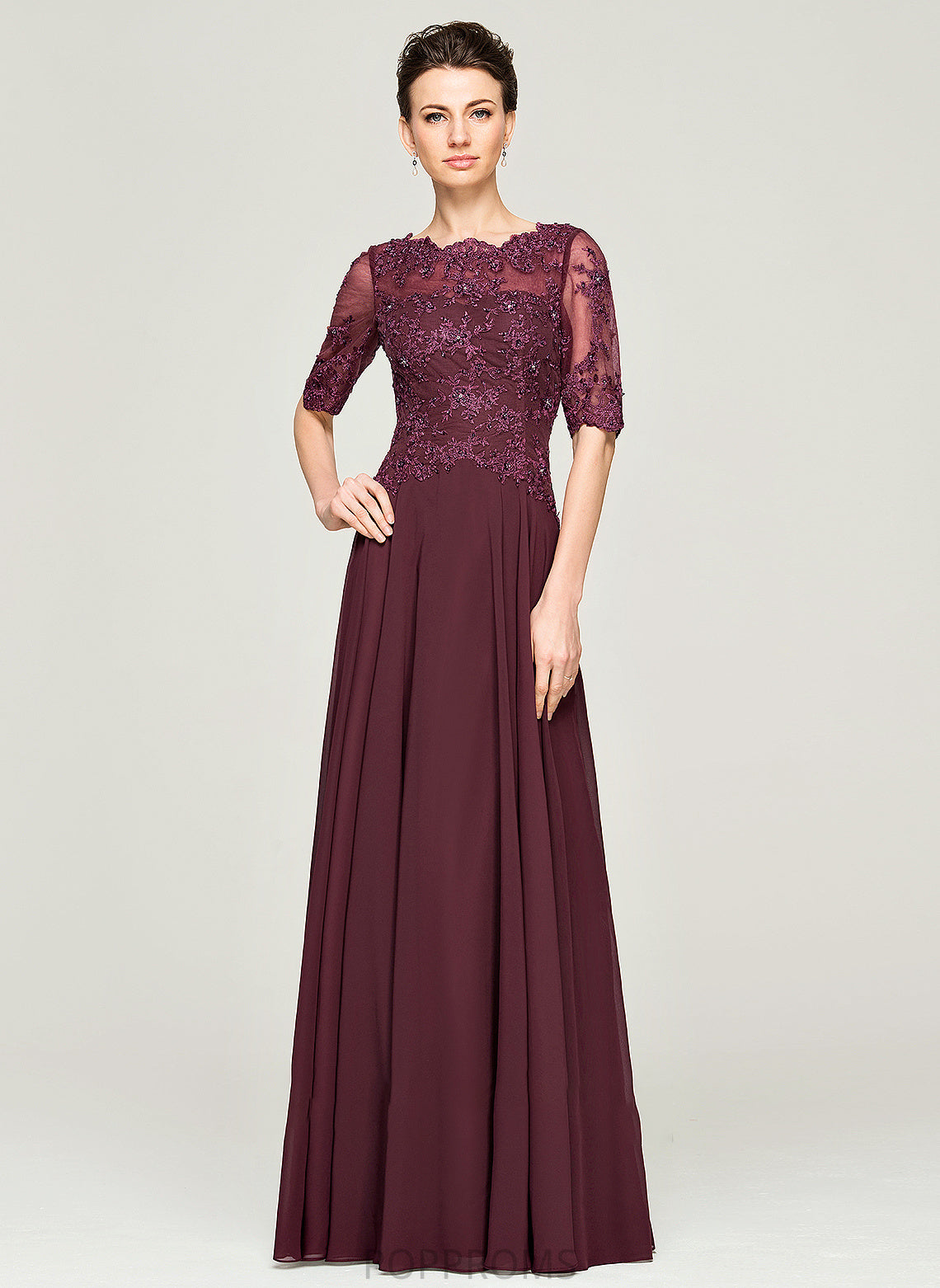 Sequins Dress Scoop Floor-Length Mother of the Bride Dresses the With Lace Beading Bride Chiffon of A-Line Mother Rowan Neck