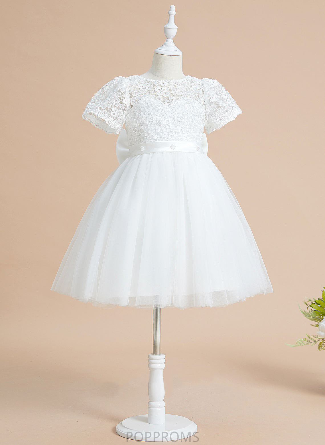 Flower Girl Dresses Short Knee-length Flower Sleeves - A-Line Tulle/Lace Girl Scoop Bow(s) With Dress Lea Neck