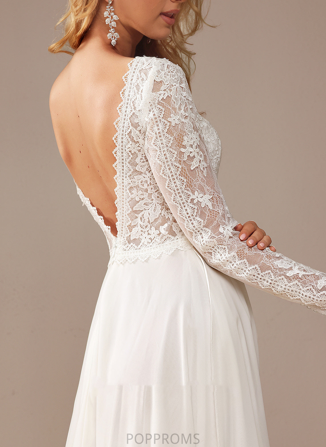 Court Chiffon A-Line Lace Dress Wedding Dresses Wedding Ruffle Lace V-neck Train With Selina