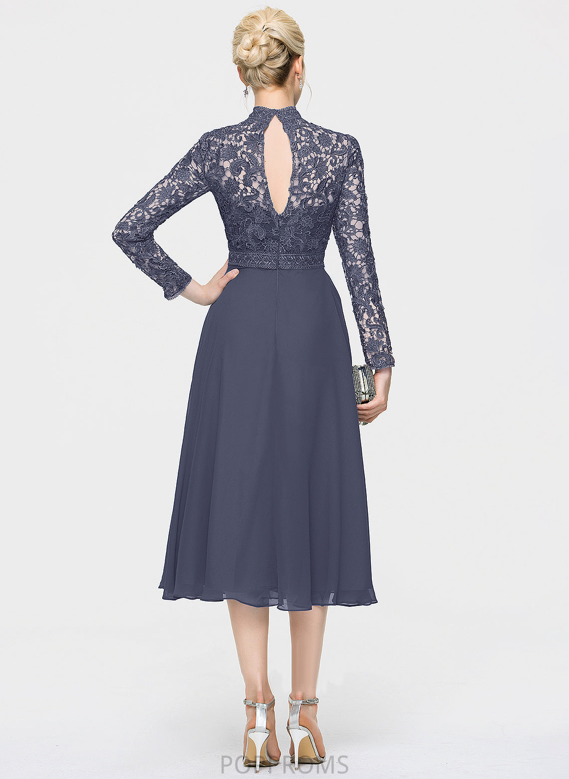 Cocktail A-Line Chiffon Dress Neck Tea-Length Lace Cocktail Dresses High Regina