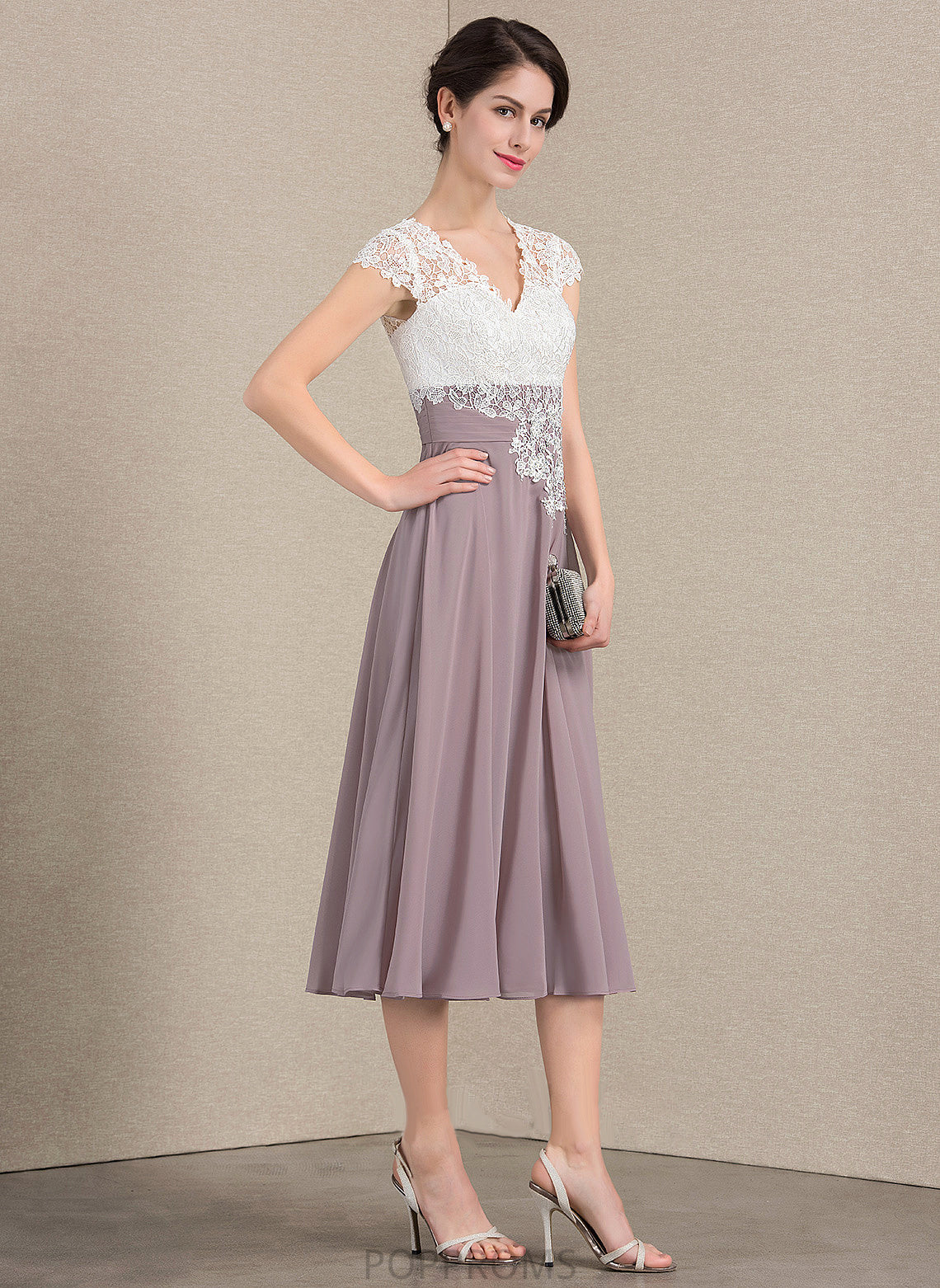 the of Chiffon Dress Mother Bride V-neck Mother of the Bride Dresses Mariela Lace Tea-Length A-Line