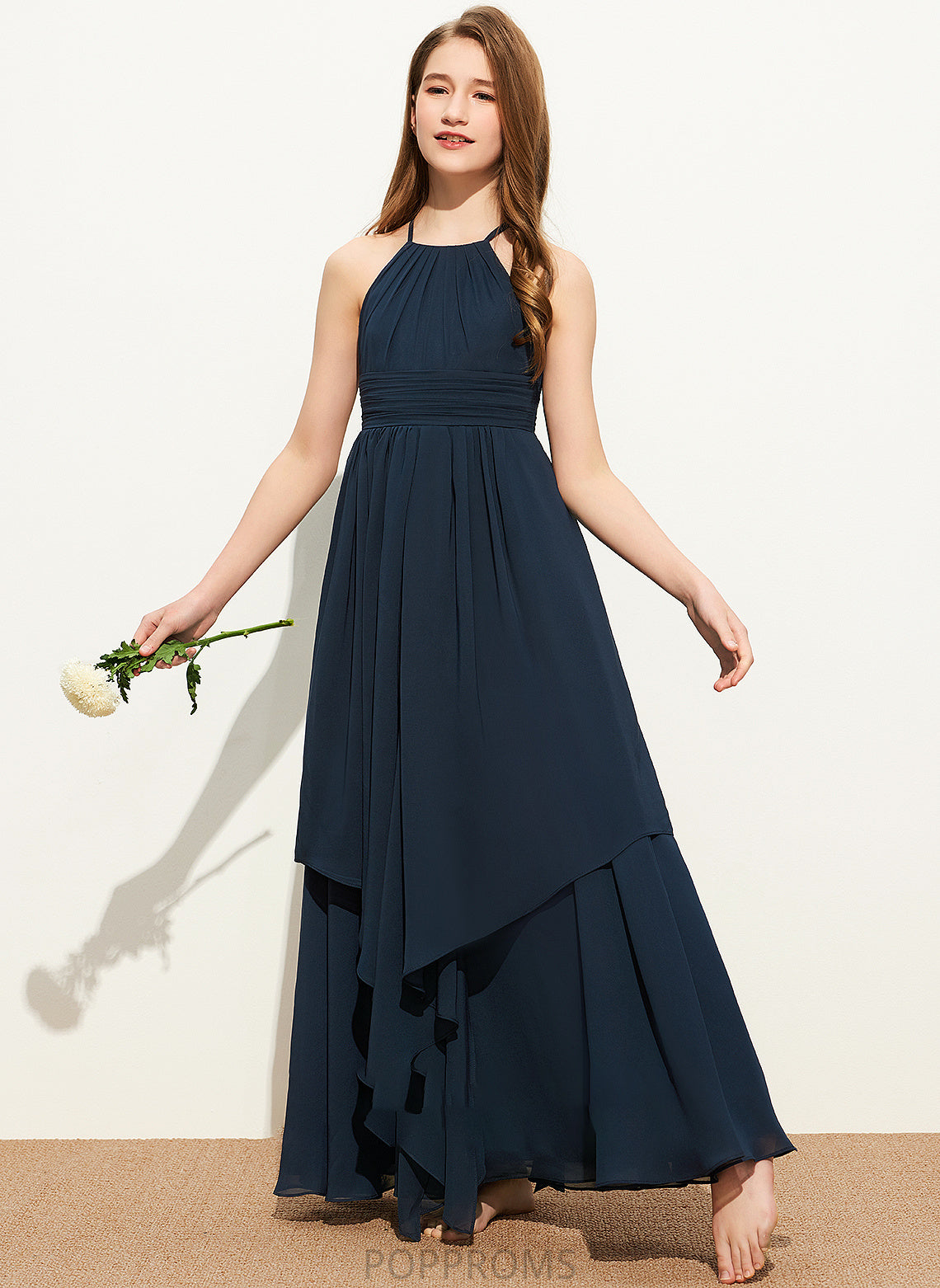 With Scoop A-Line Ruffles Cascading Chiffon Floor-Length Neck Junior Bridesmaid Dresses Katelyn