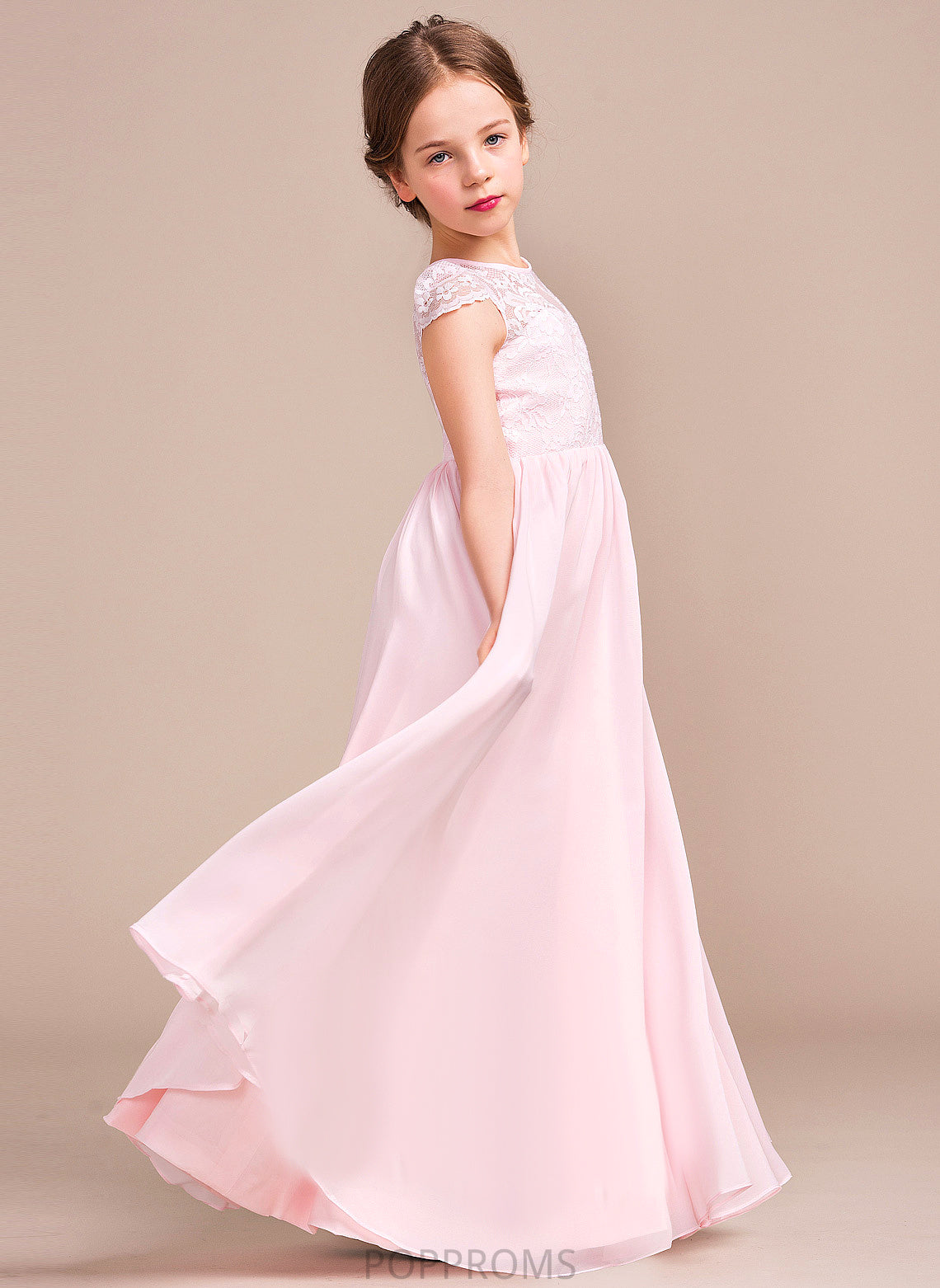 Flower Girl Dresses - Flower Marisol A-Line/Princess Girl Neck Chiffon/Lace Scoop Sleeveless Floor-length Dress