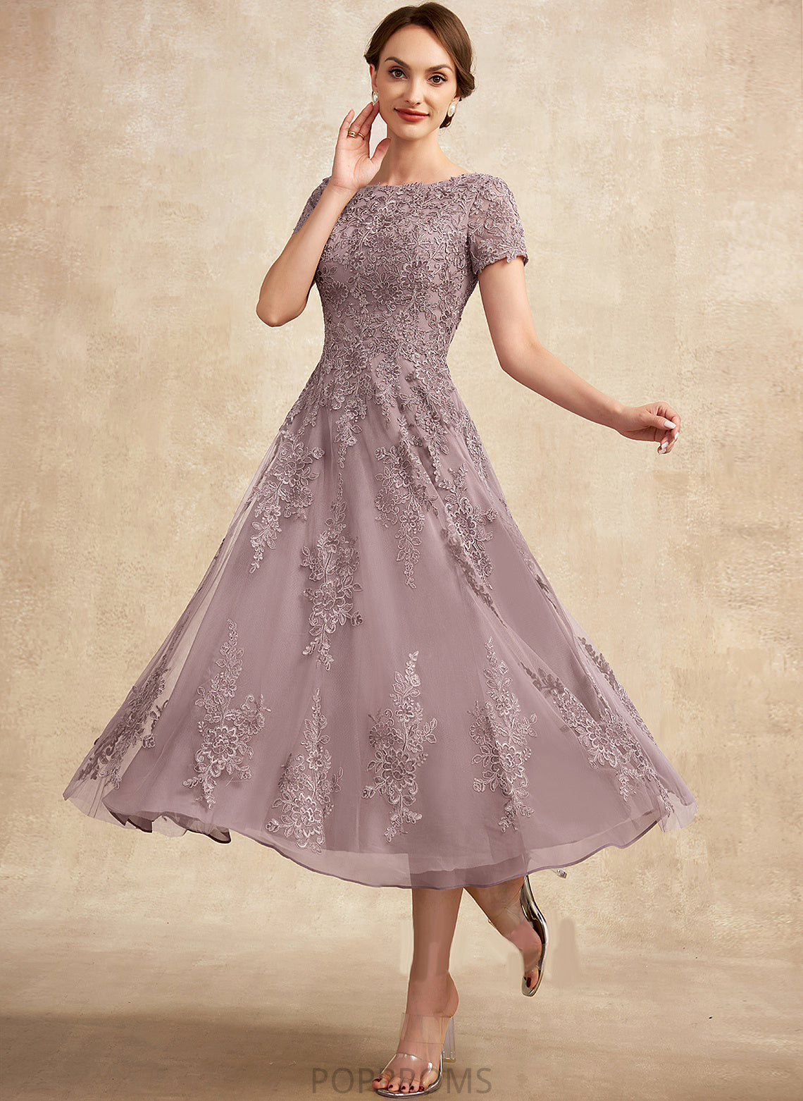 Tulle Tea-Length Dress of Bride Lace Mother the A-Line Mother of the Bride Dresses Neck Aliya Scoop