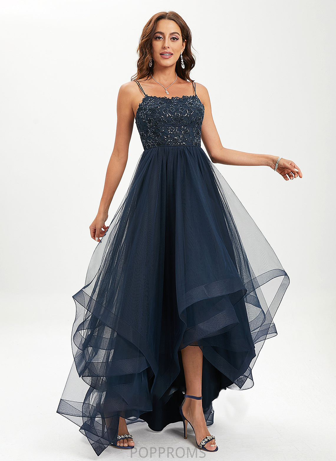 Asymmetrical Lace Scoop Ball-Gown/Princess Tulle Alana With Prom Dresses Neck Sequins