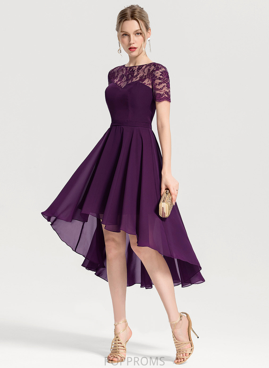 Lace Neck A-Line With Asymmetrical Scoop Homecoming Desiree Chiffon Dress Homecoming Dresses