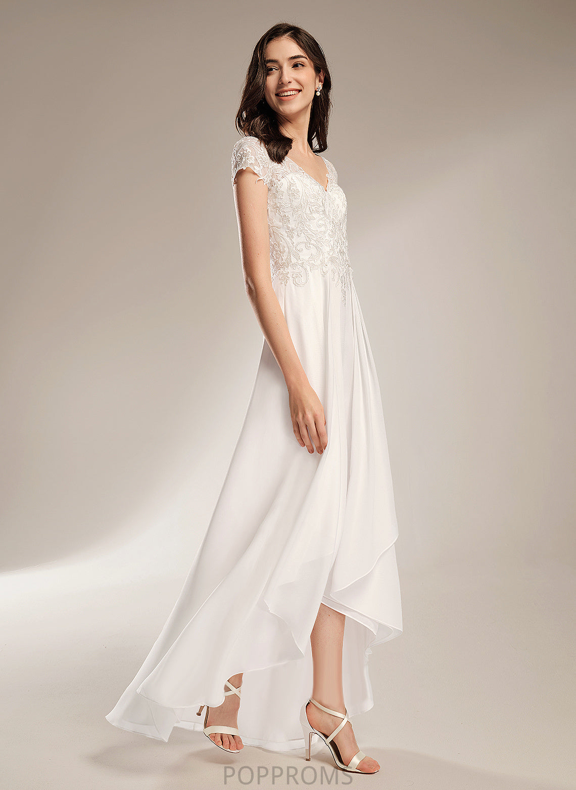 Wedding Dresses Chiffon Asymmetrical A-Line Dress Wedding Janey Lace V-neck