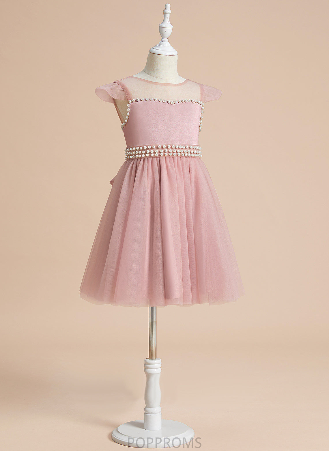 Beading/Bow(s) Flower Girl Dresses Knee-length Scoop - A-Line With Girl Flower Sleeveless Satin/Tulle Carissa Neck Dress