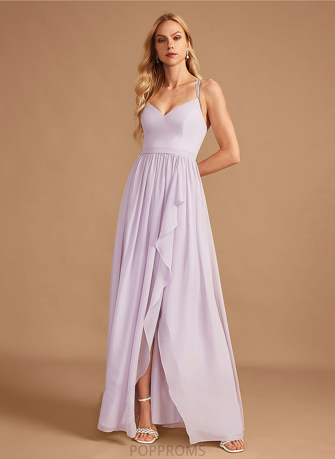 V-neck Neckline SplitFront Silhouette Ruffle Length A-Line Embellishment Fabric Asymmetrical Liliana V-Neck Bridesmaid Dresses