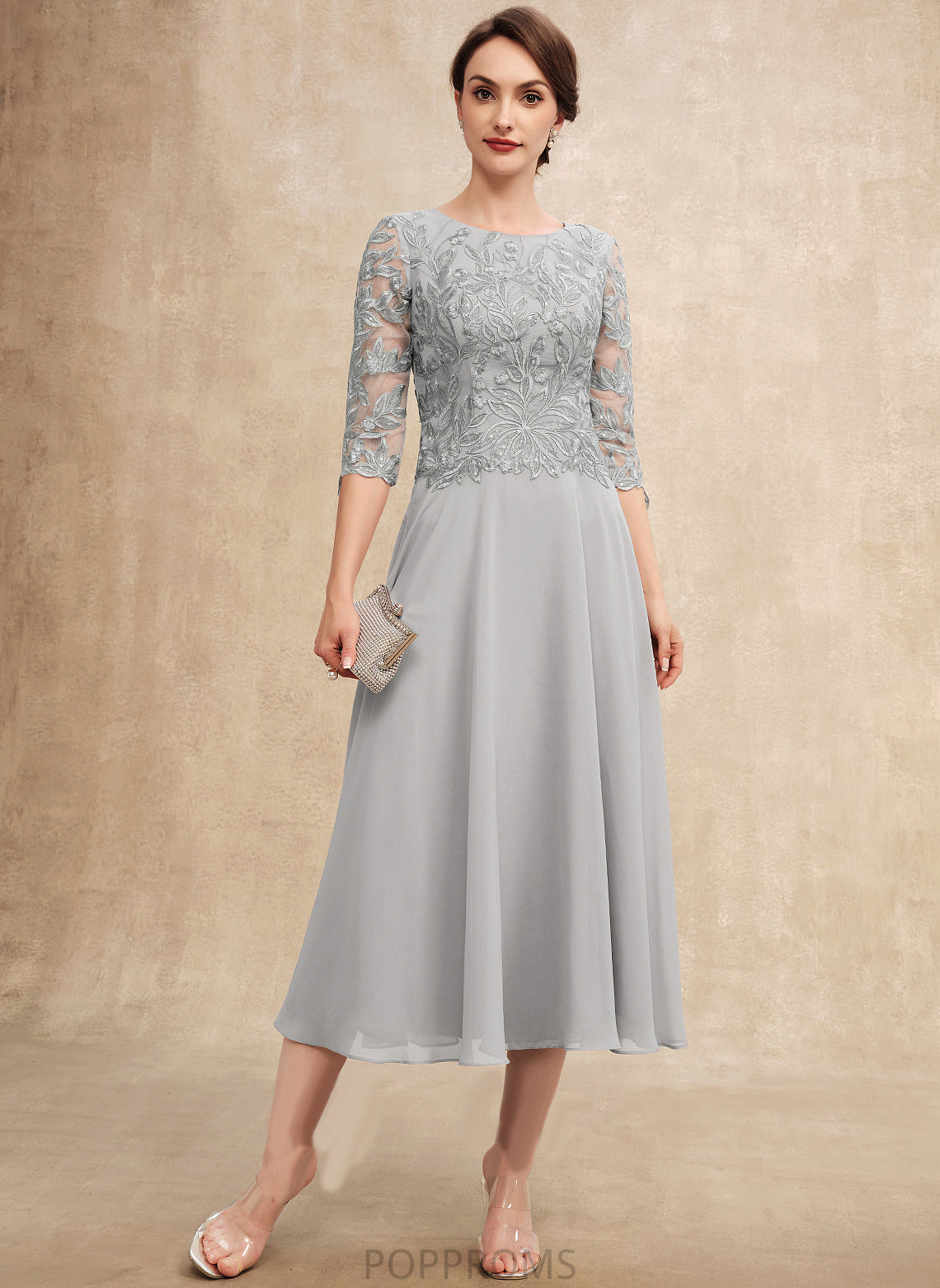 Chiffon Susie the Sequins of Dress A-Line With Tea-Length Neck Mother Bride Lace Mother of the Bride Dresses Scoop