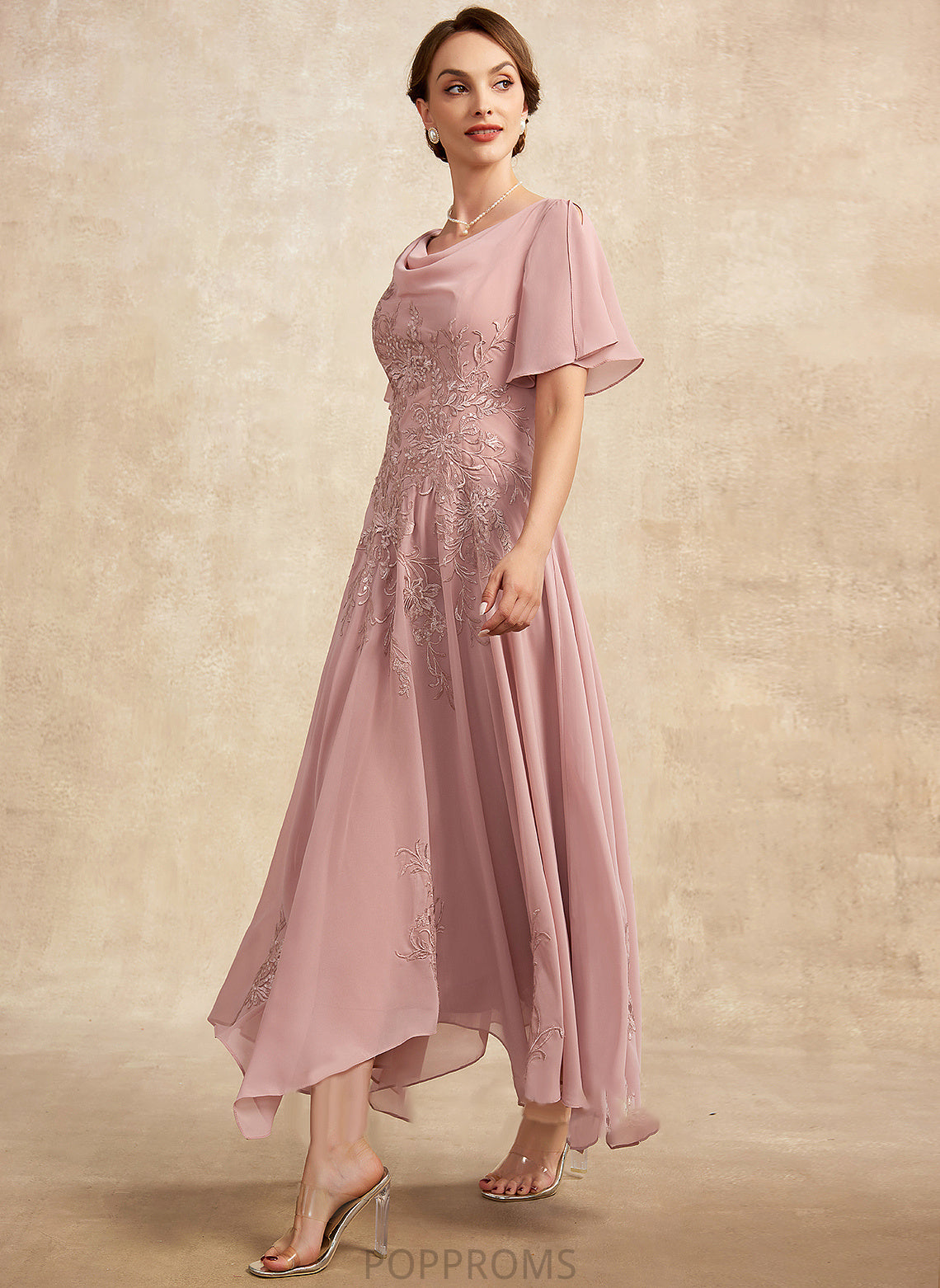 Lace Cowl Dress Chiffon the Neck Ankle-Length Bride Mother of the Bride Dresses Kaleigh A-Line of Mother