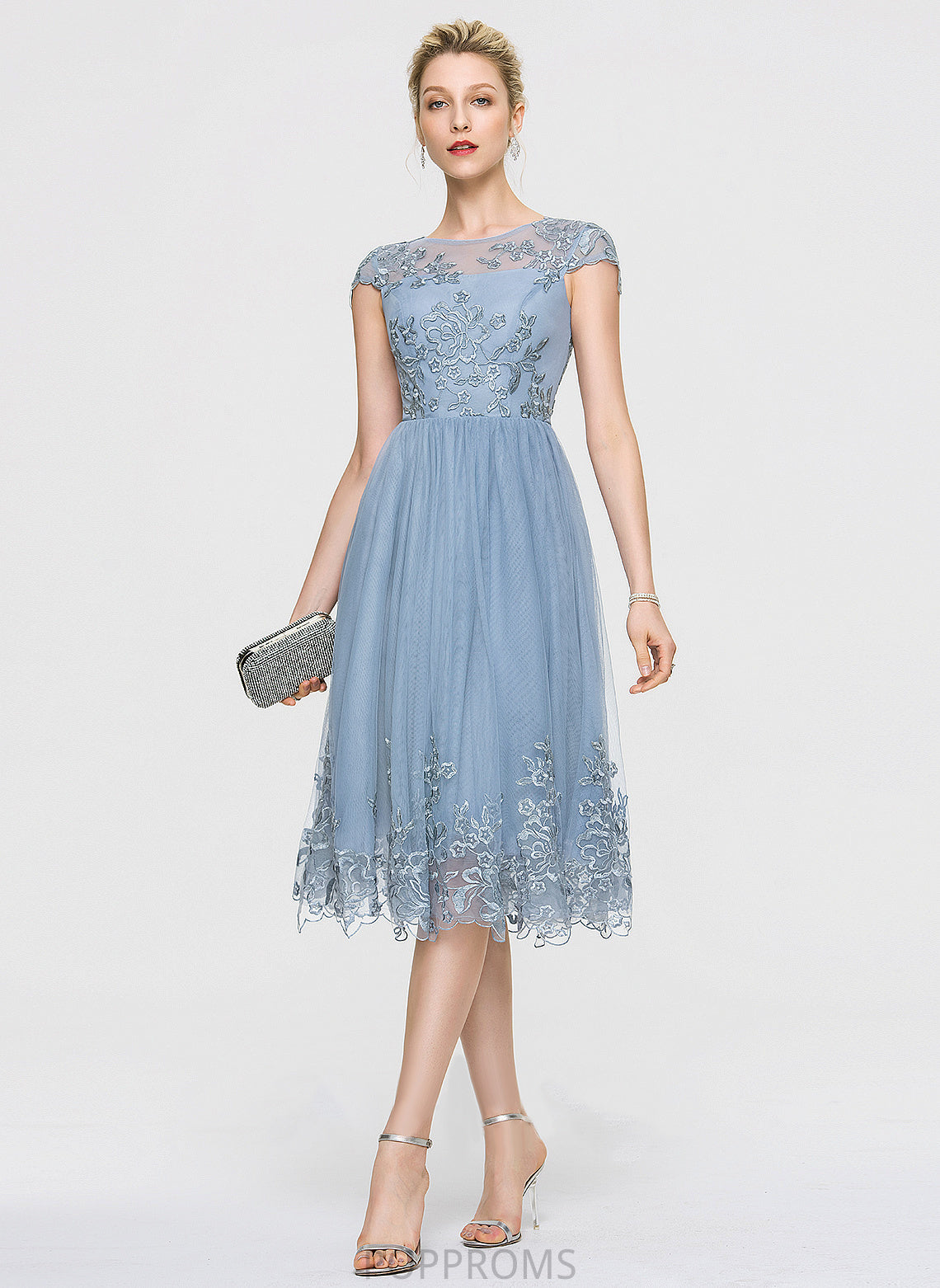 Homecoming A-Line Tulle Lace Neck Dress Sophie Scoop Sequins Homecoming Dresses Knee-Length With